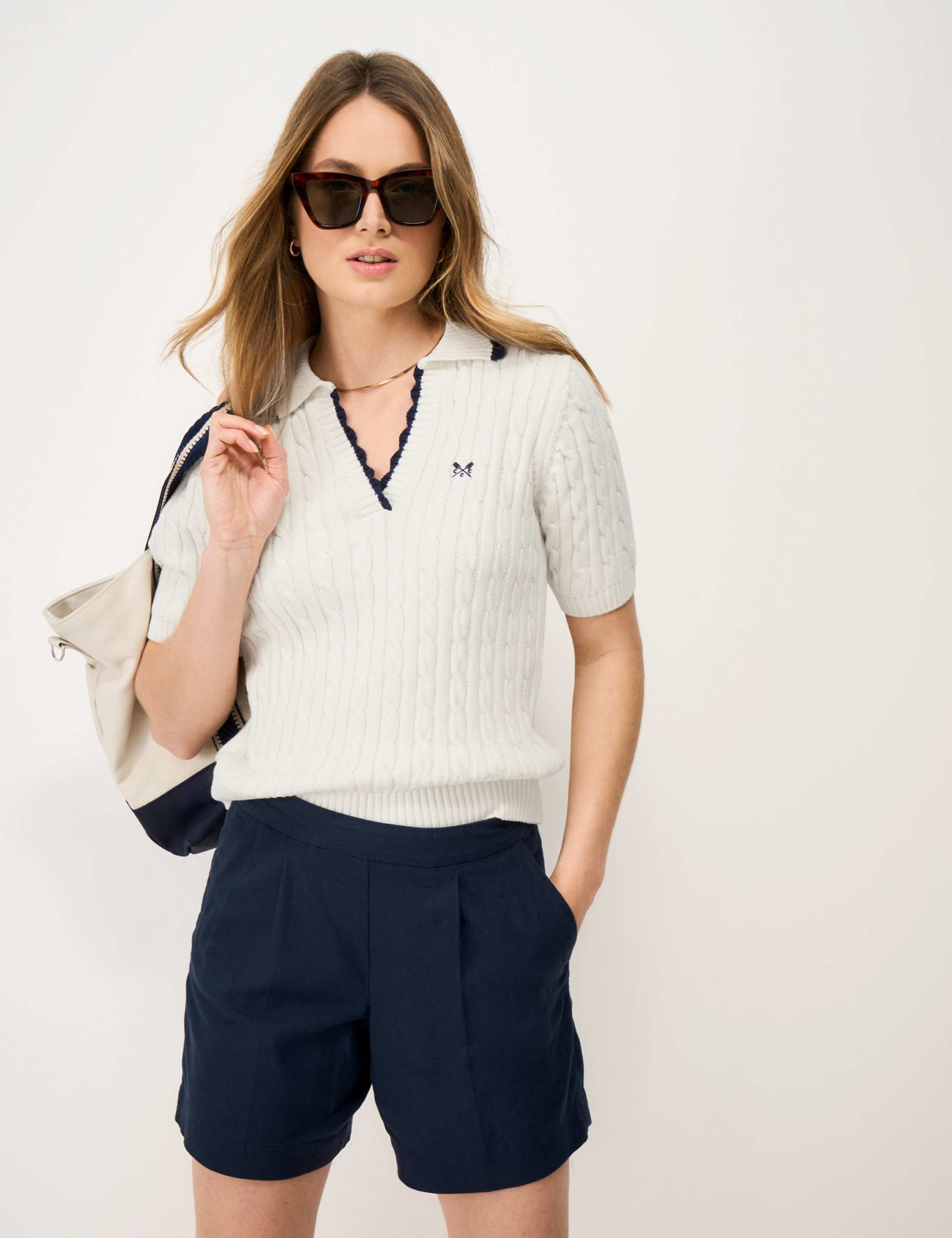 Pure Cotton Cable Collared Knitted Top