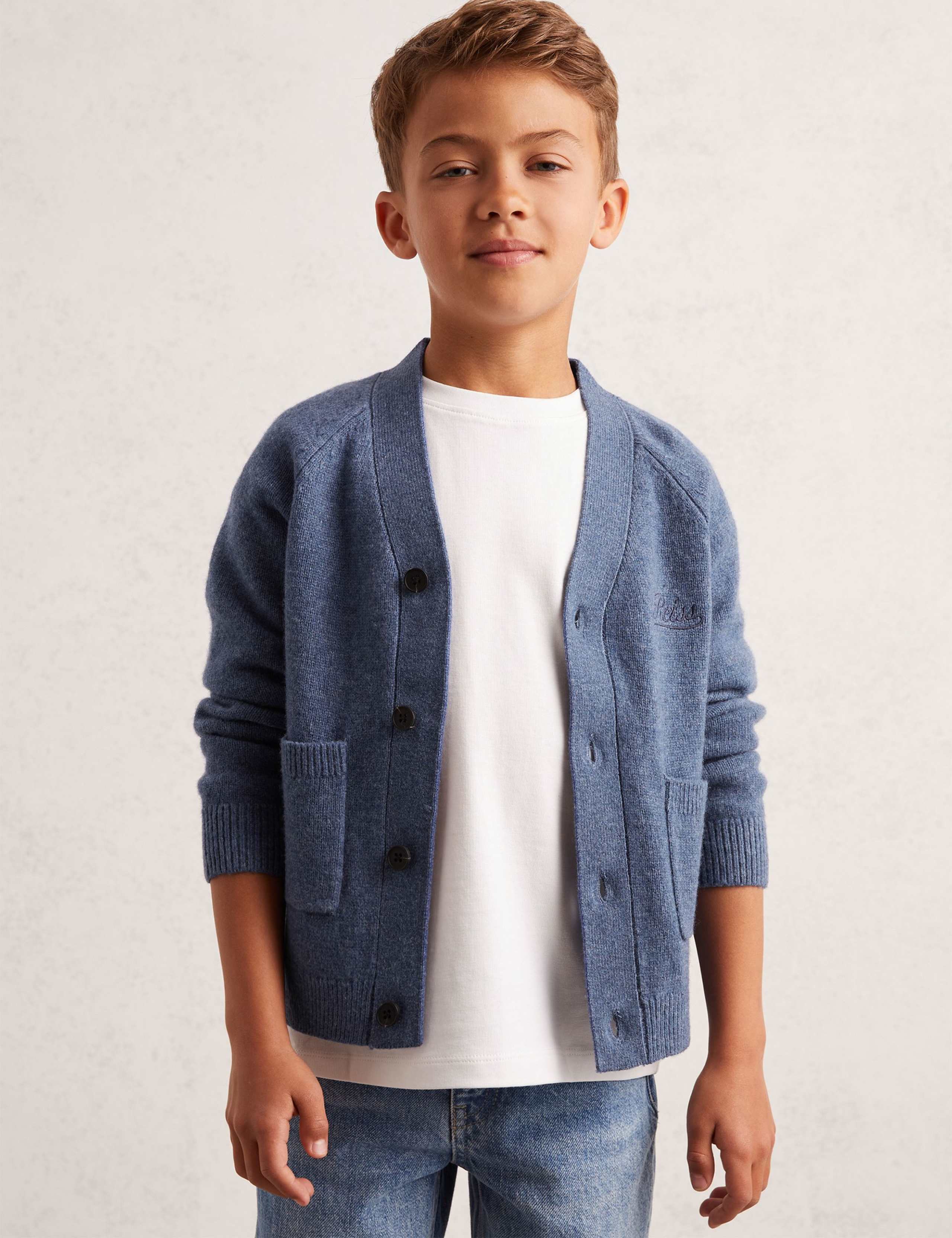 Pure Wool Knitted Back Logo Cardigan (3-14 Yrs)