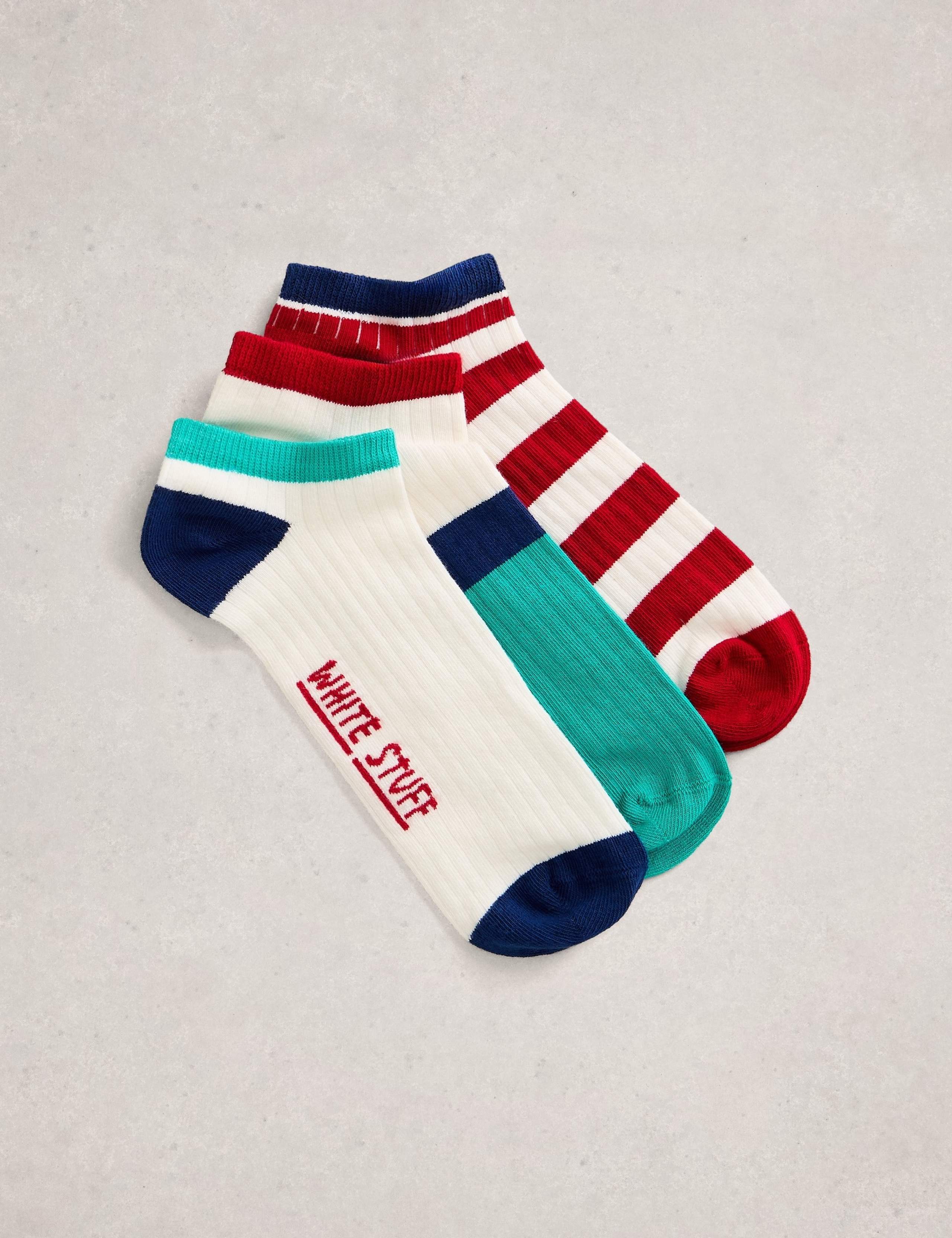 3 Pack Striped Rib Cotton Rich Trainer Socks