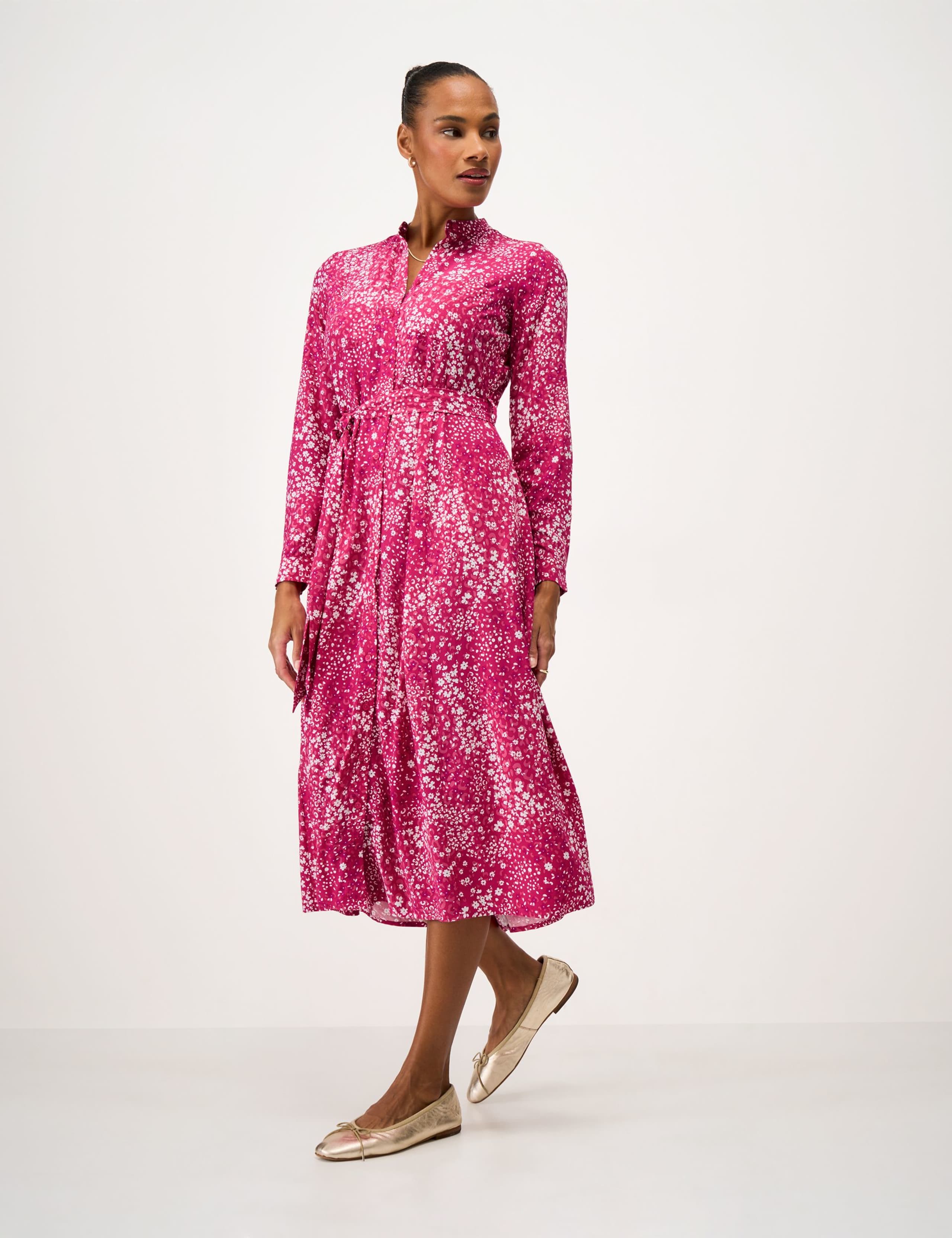 Floral Notch Neck Midi Shirt Dress