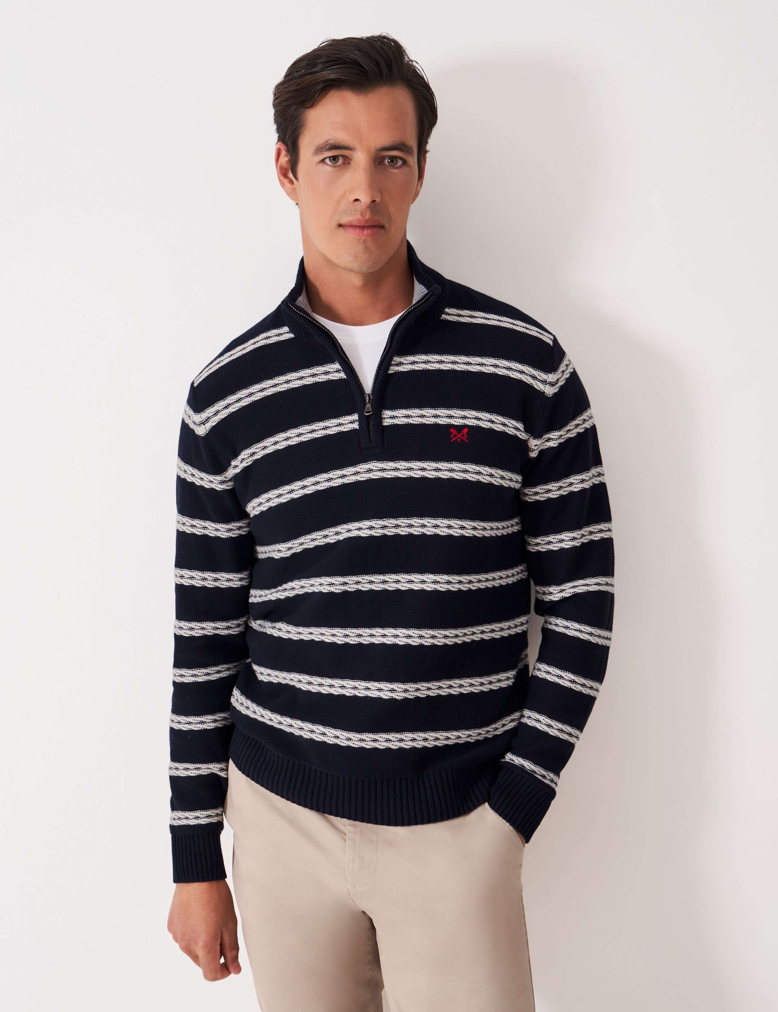 Pure Cotton Striped Cable Half Zip Jumper