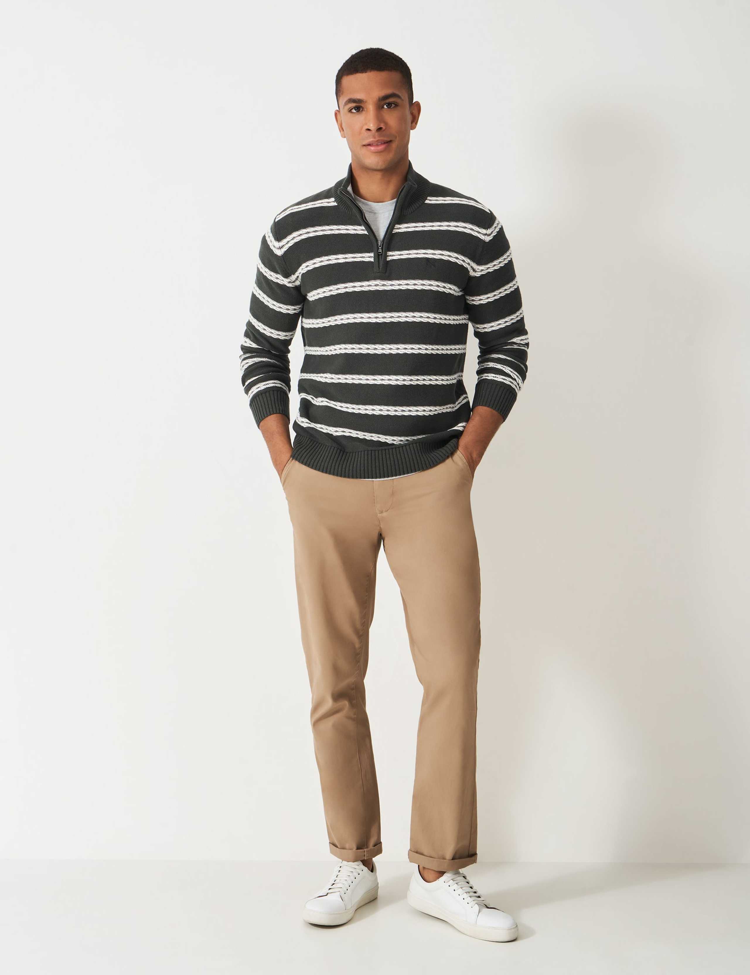 Pure Cotton Striped Cable Half Zip Jumper