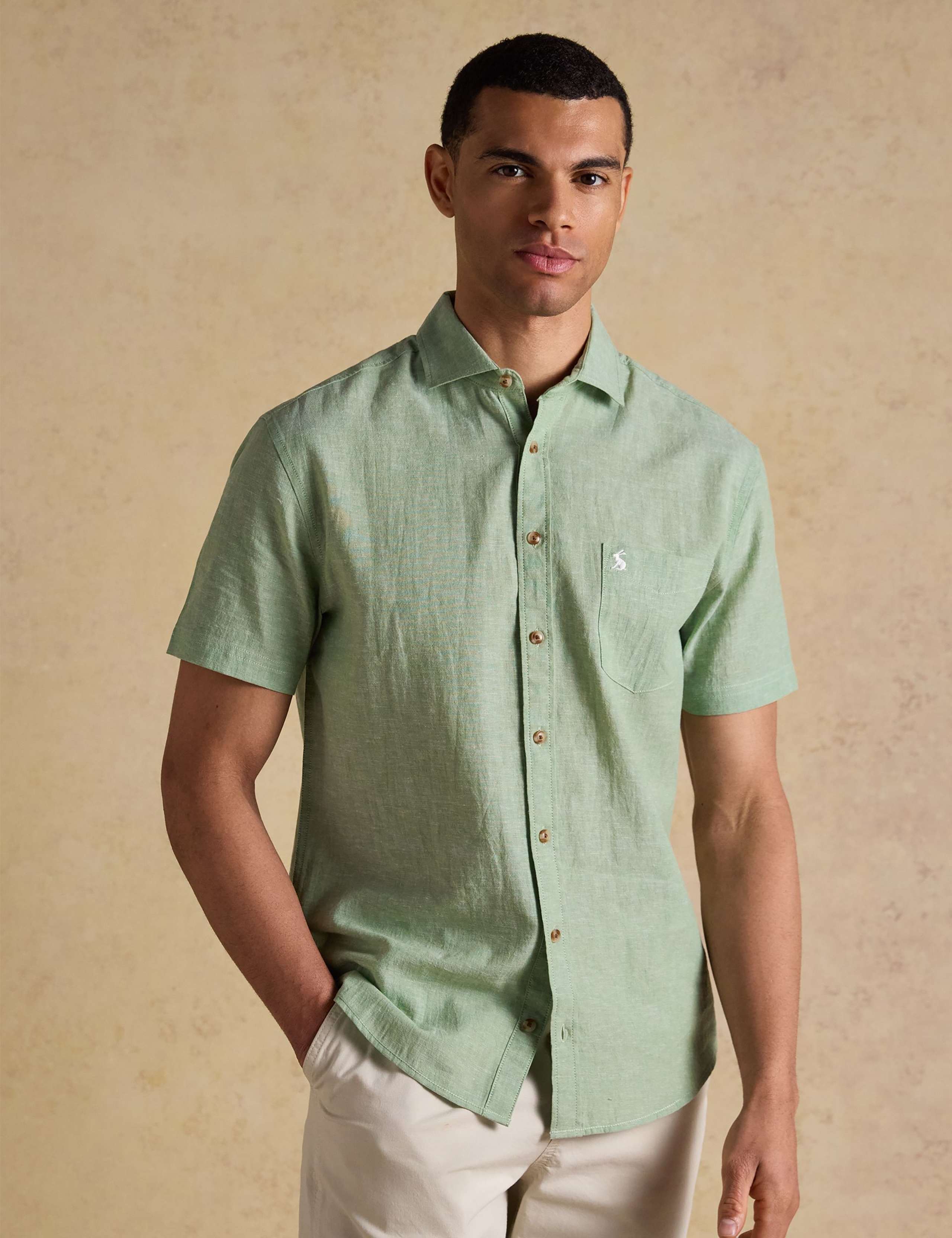 Regular Fit Linen Rich Short Sleeve Shirt