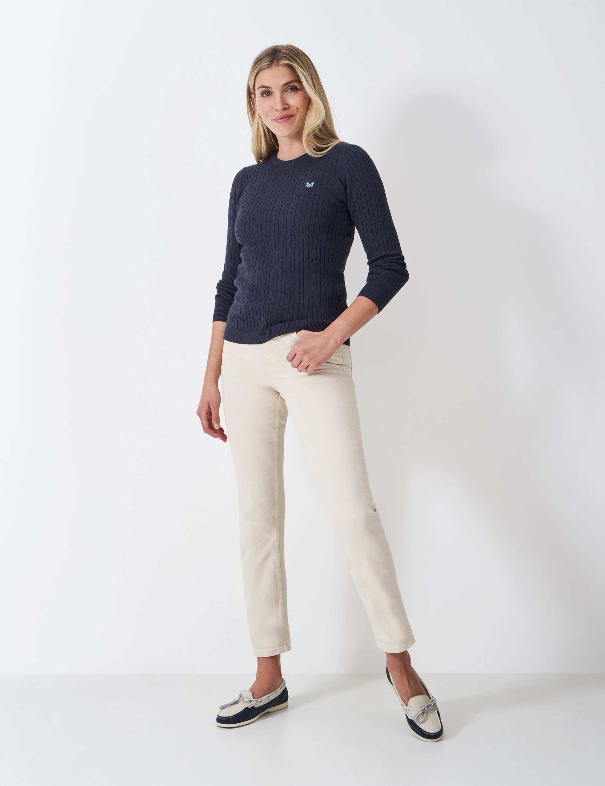 Cotton Rich Cable Knit Crew Neck Jumper