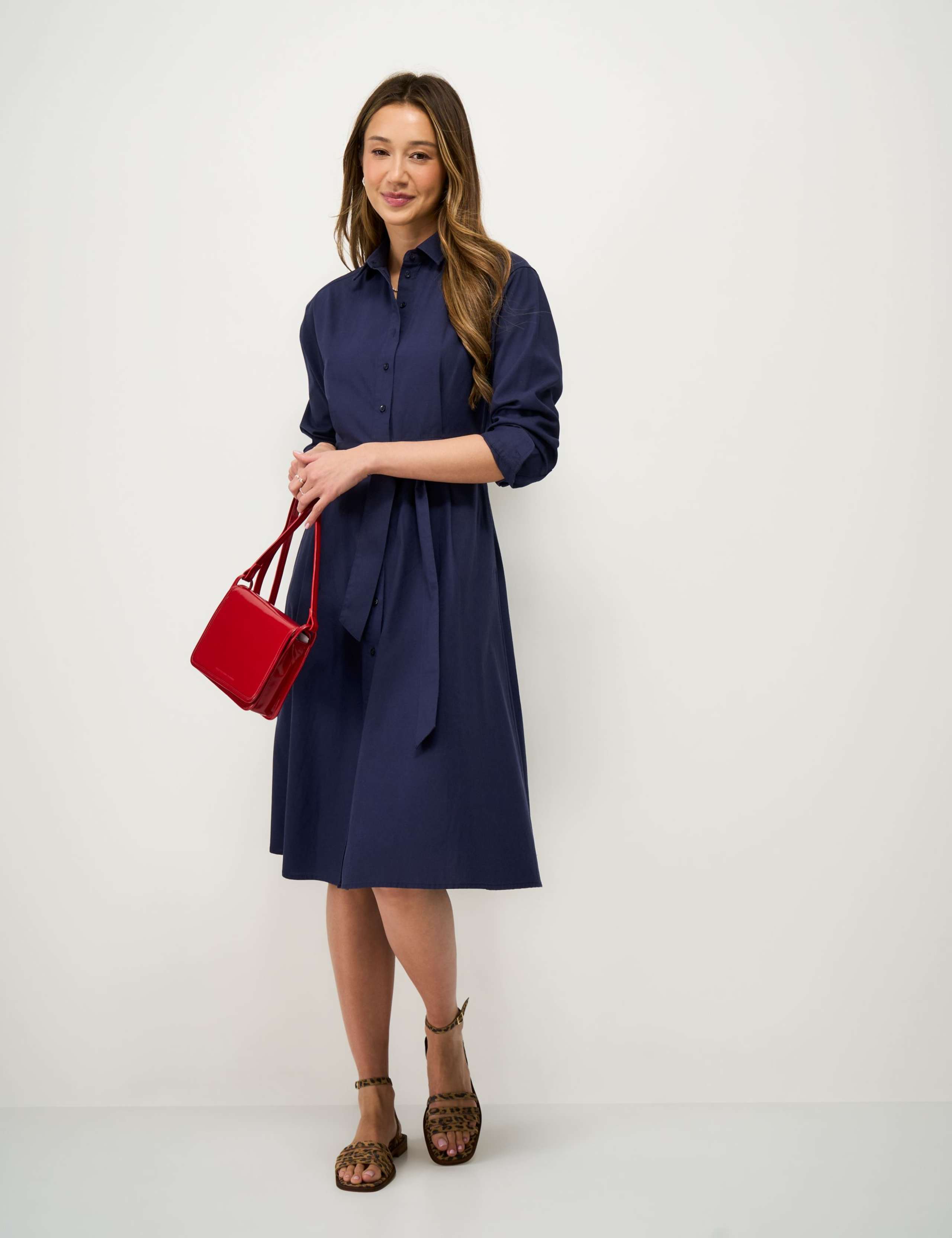 Belted Midi Shirt Dress with Linen
