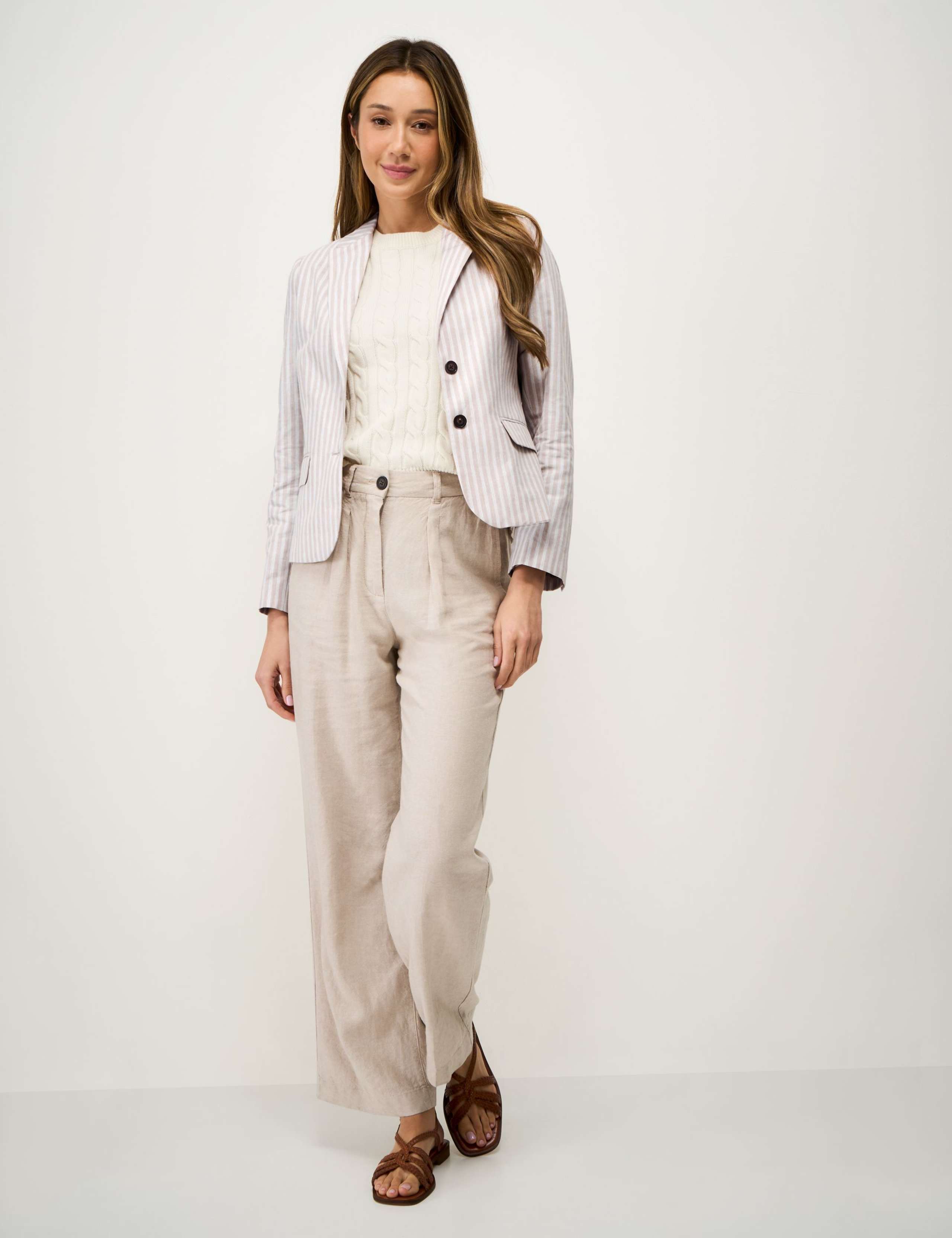 Linen Cotton Blend Tailored Striped Blazer