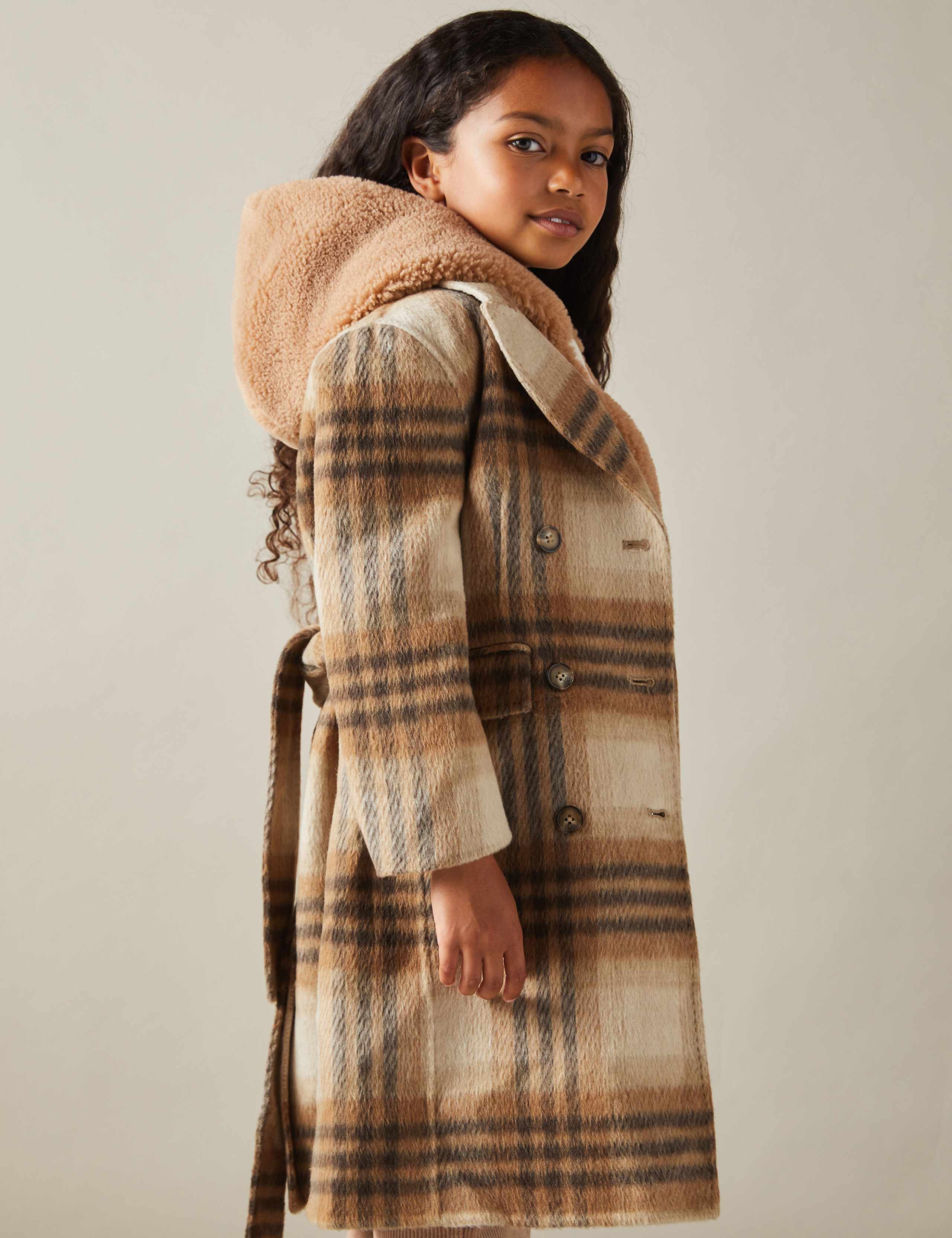 Wool Blend Checked Coat (4-14 Yrs)
