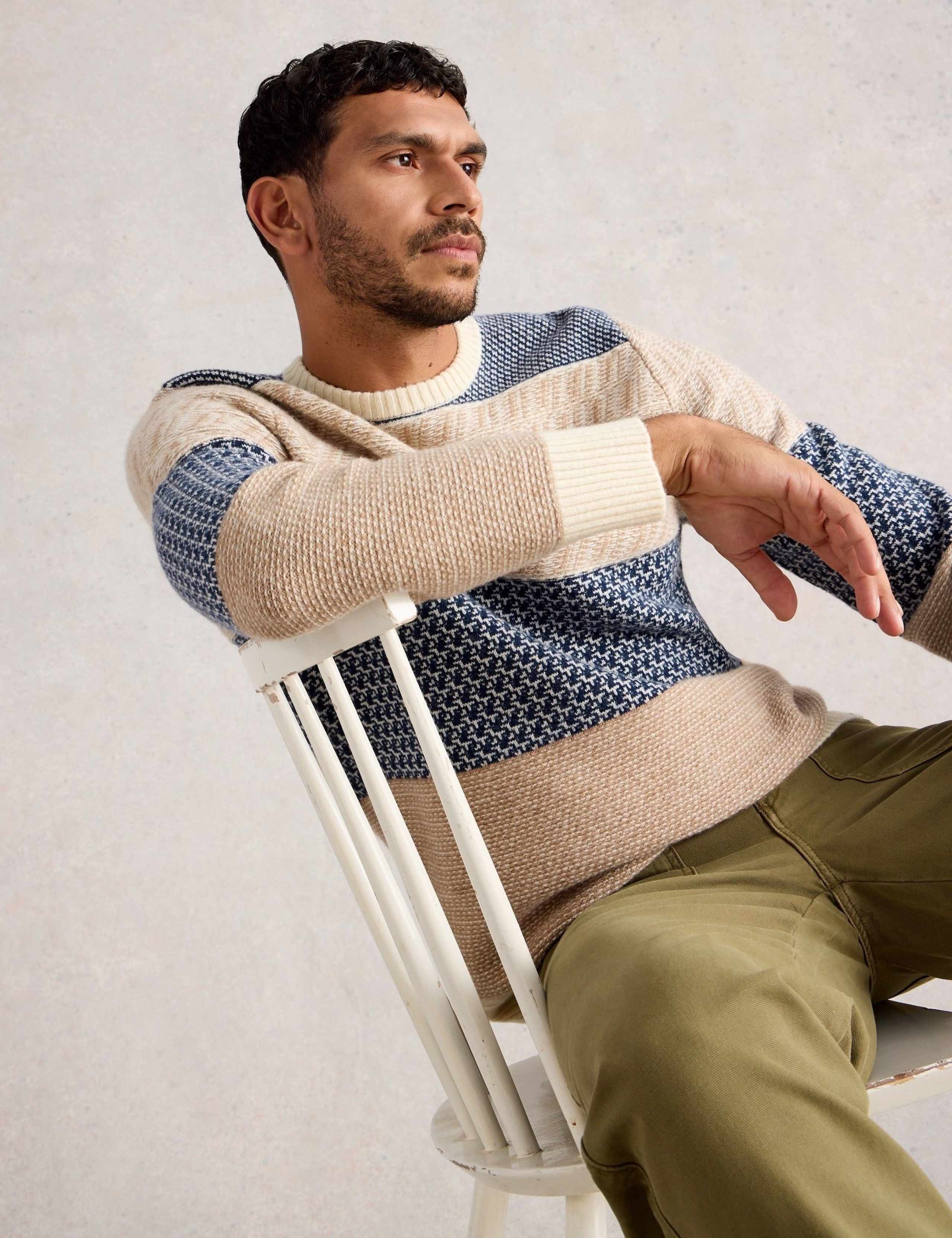 Wool Rich Striped Textured Jumper