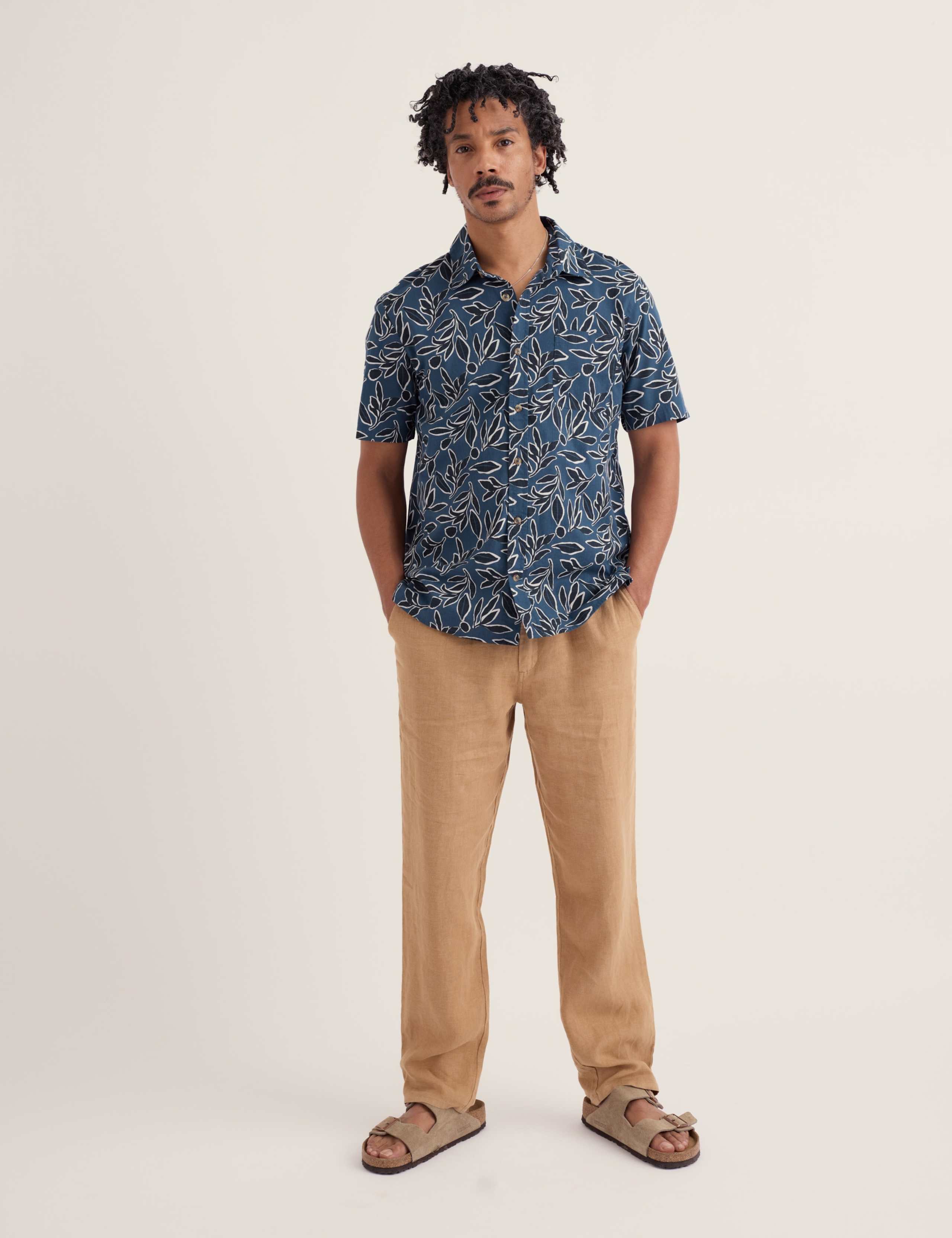 Pure Cotton Leaf Print Short Sleeve Shirt
