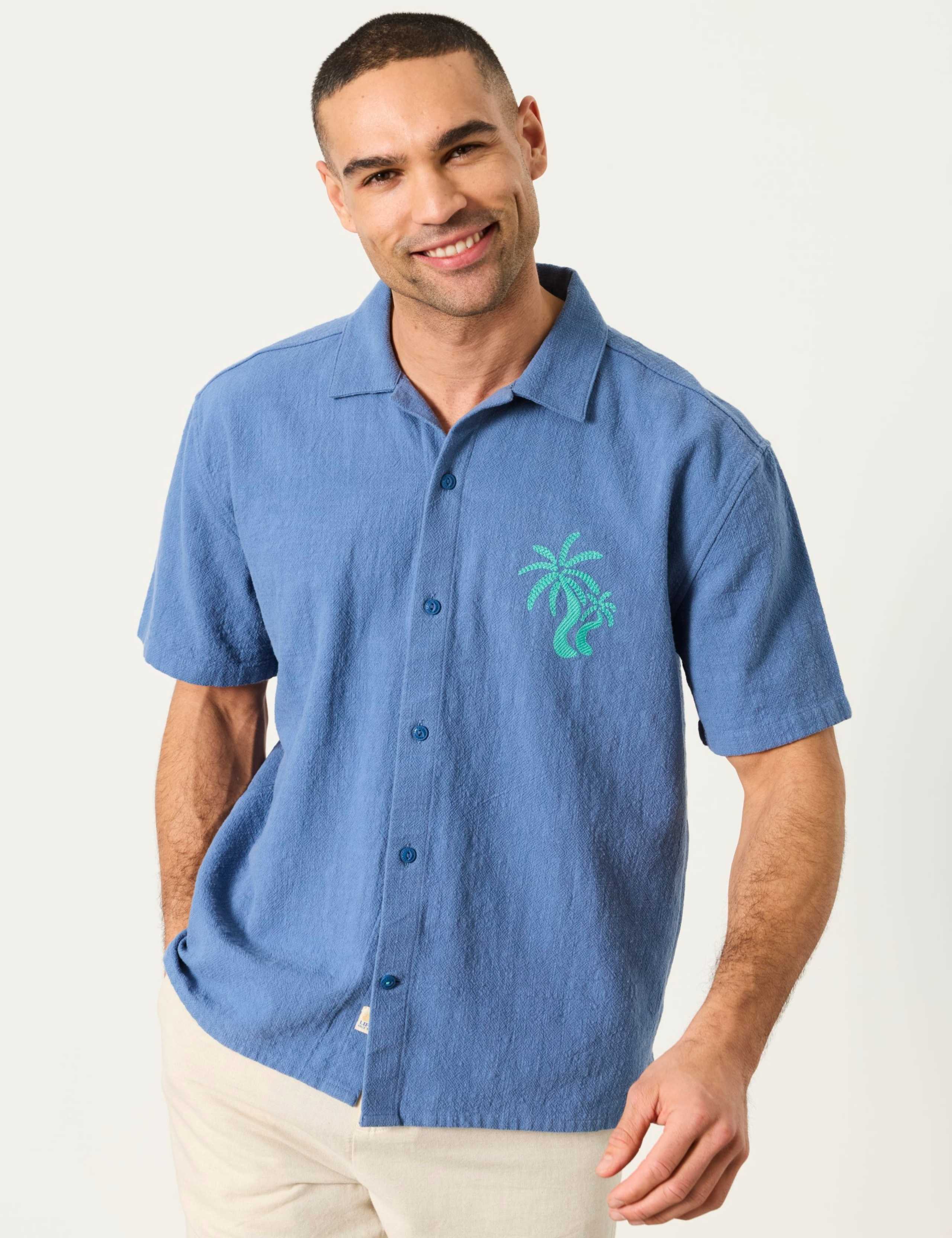 Pure Cotton Embroidered Palm Tree Shirt