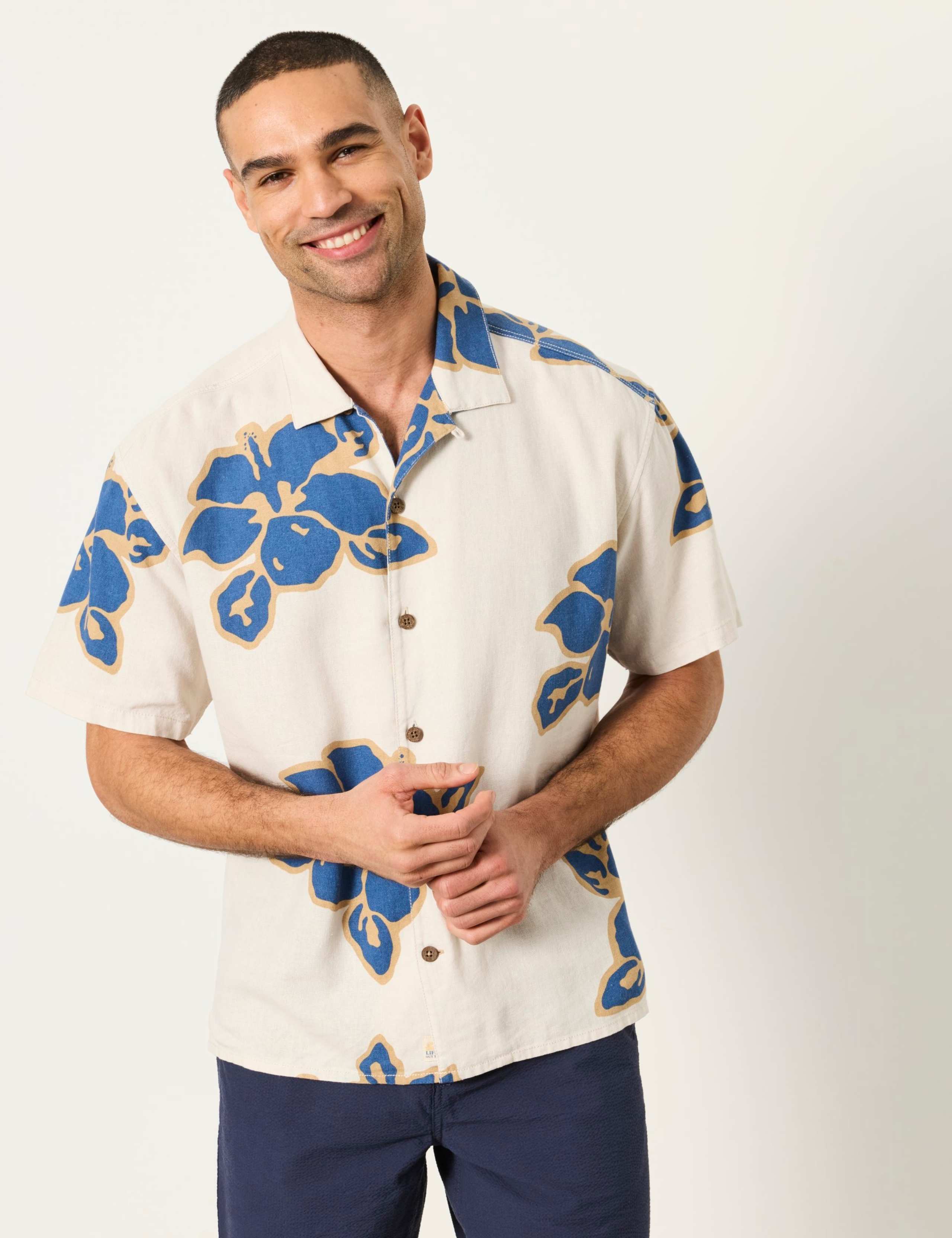 Relaxed Fit Linen Rich Floral Shirt