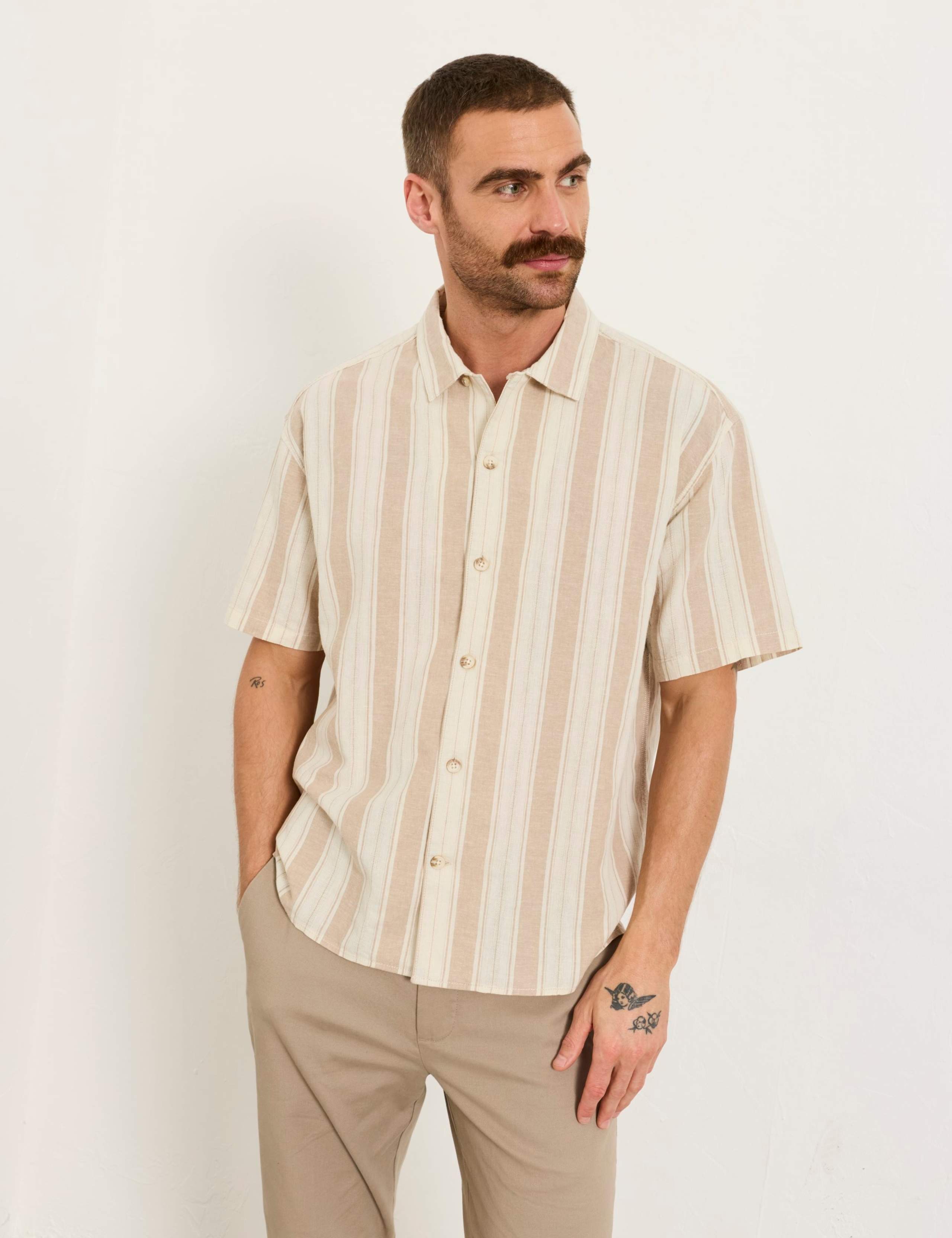 Linen Cotton Blend Striped Shirt