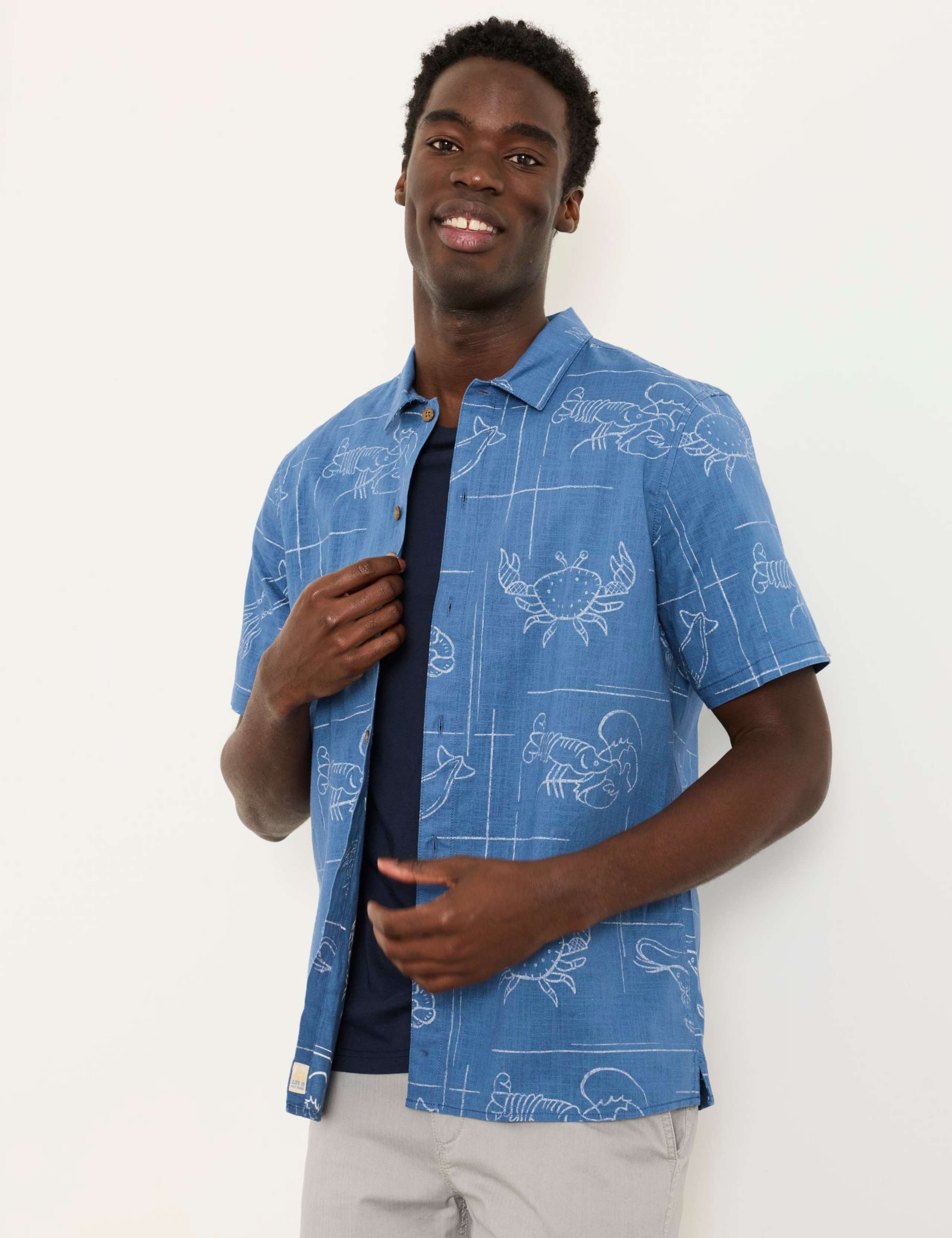 Regular Fit Seafood Print Short Sleeve Shirt