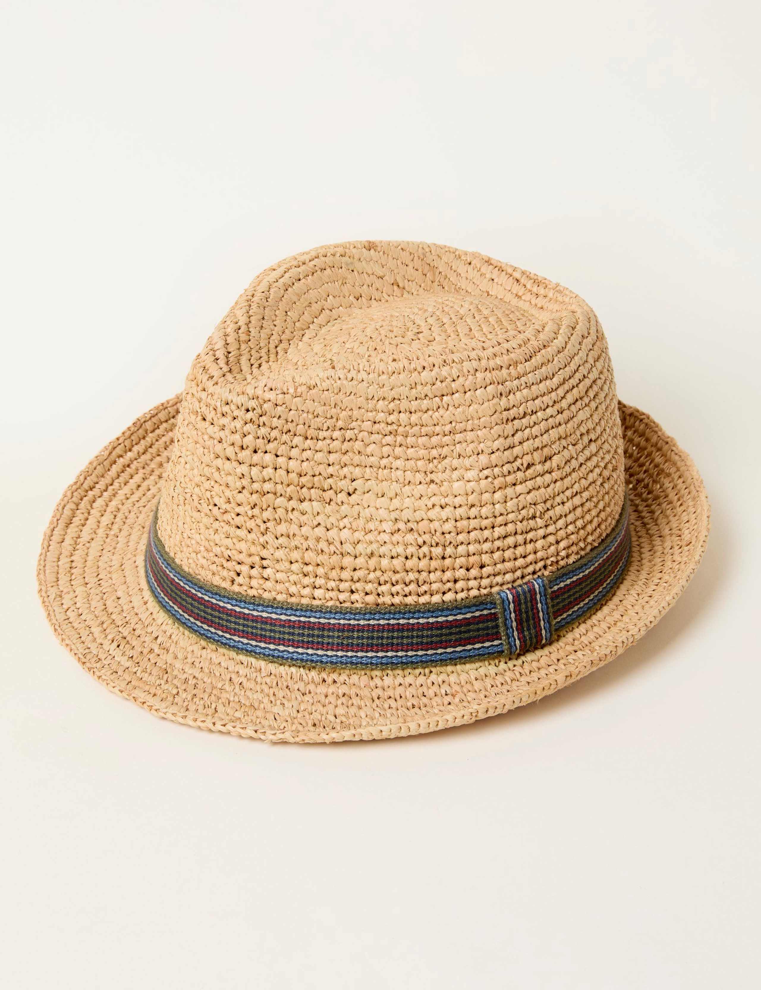 Stripe Straw Packable Trilby