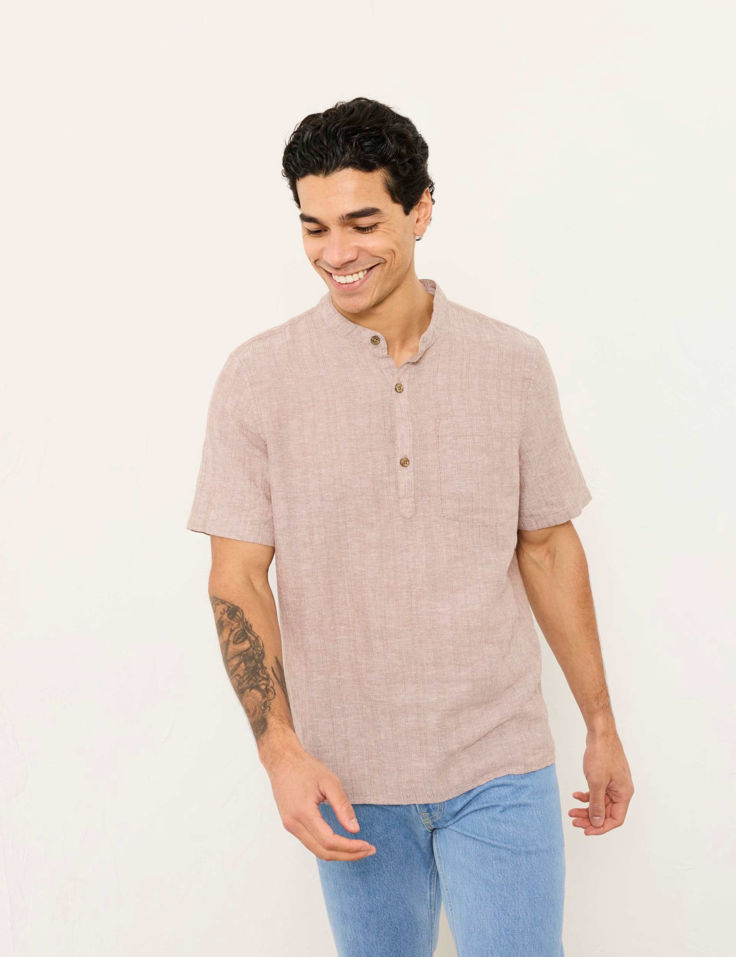Regular Fit Cotton Linen Blend Striped Shirt