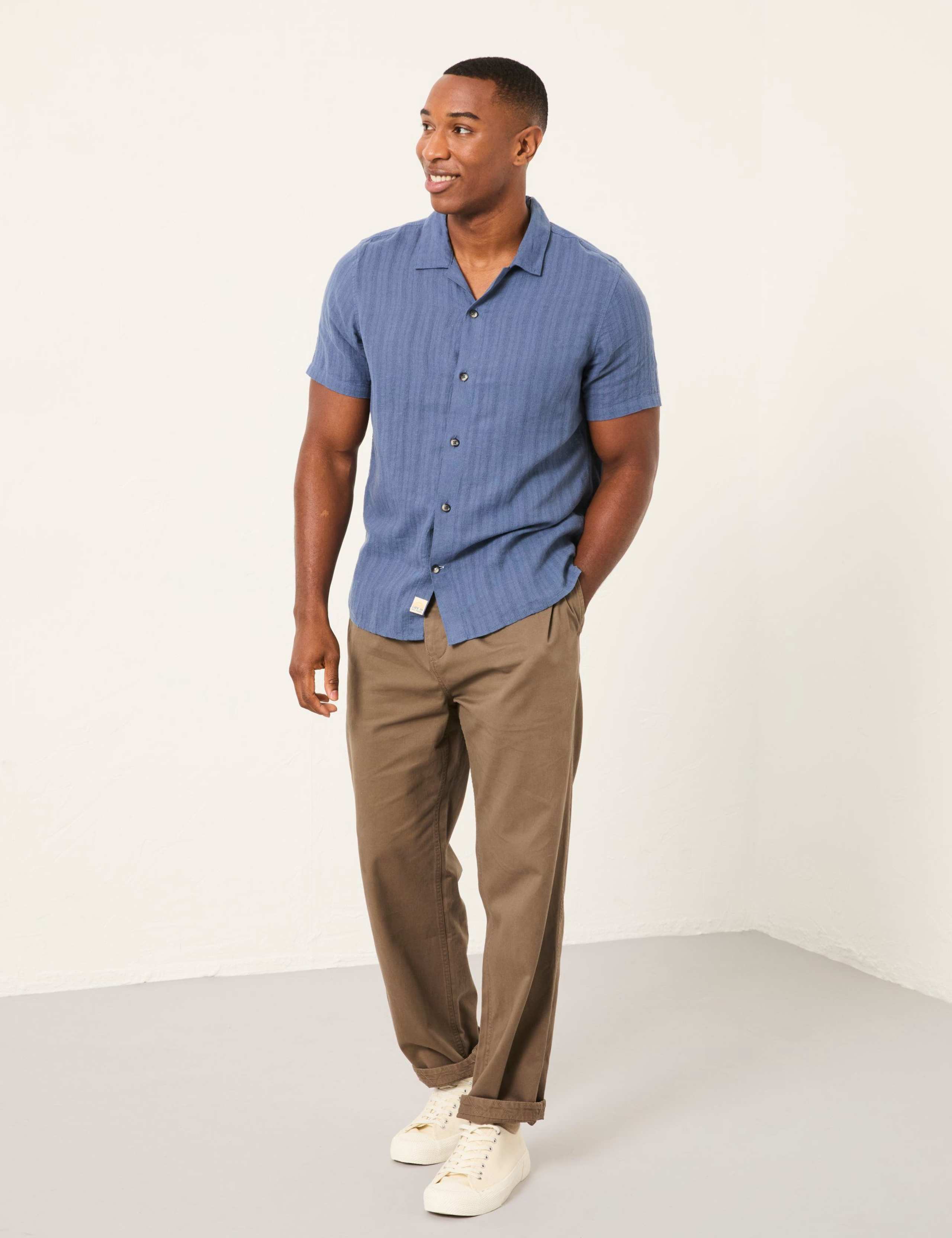 Linen Blend Striped Short Sleeve Shirt