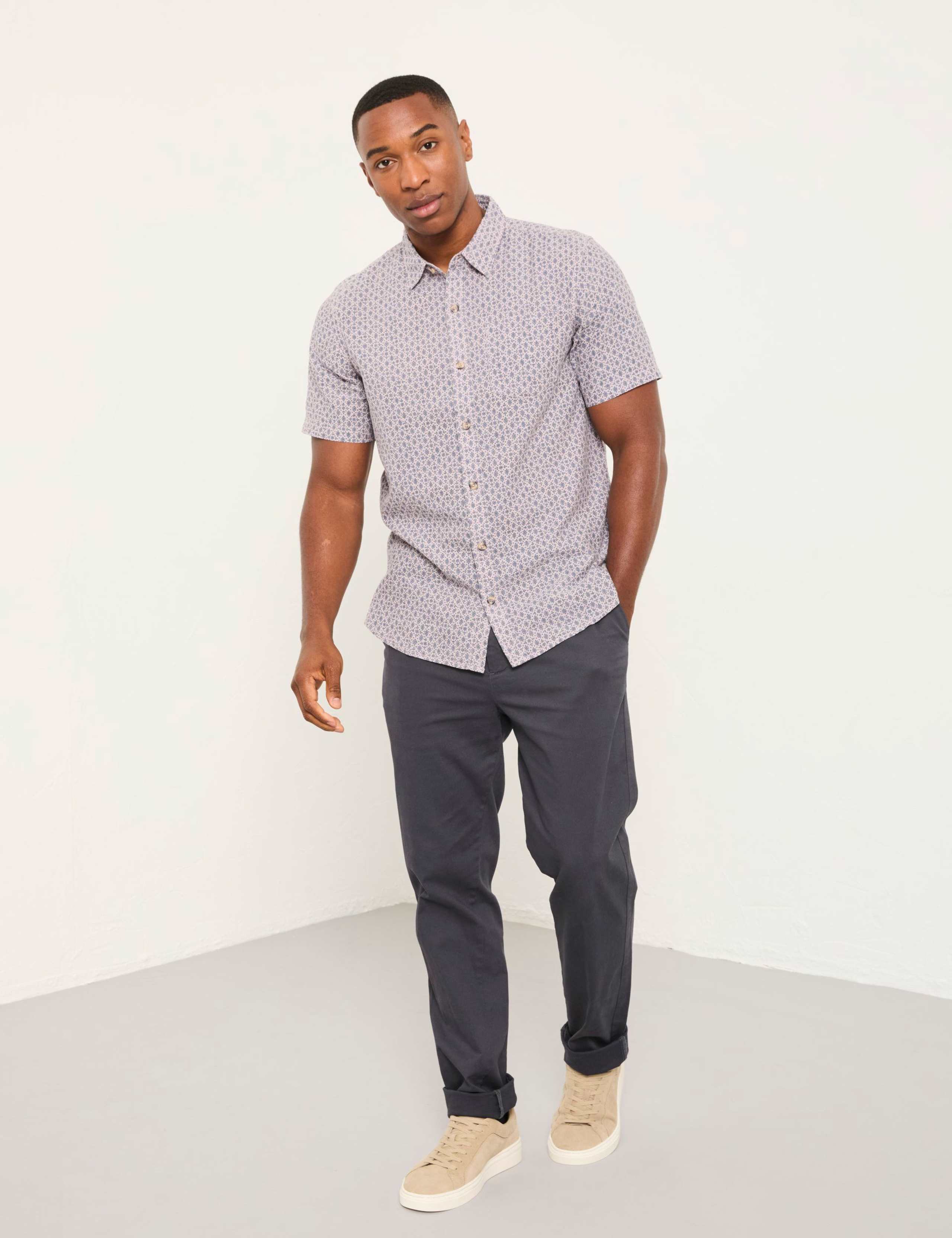 Regular Fit Cotton Linen Blend Printed Shirt