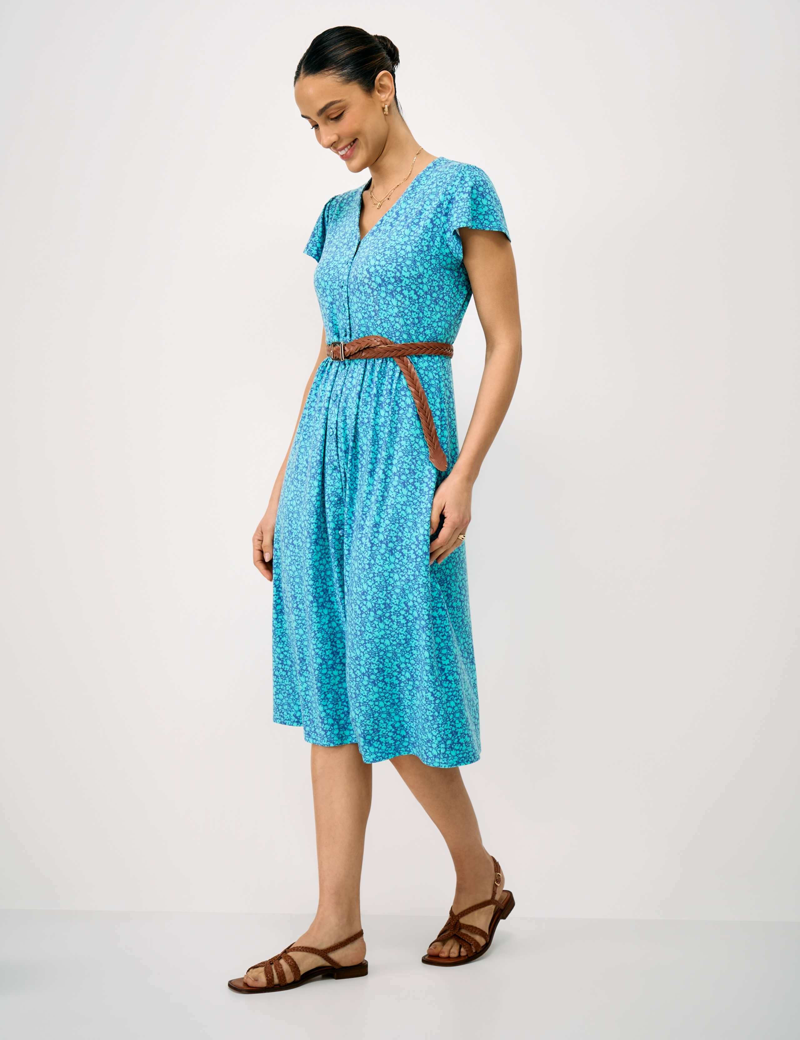 Jersey Floral V-Neck Midi Skater Dress