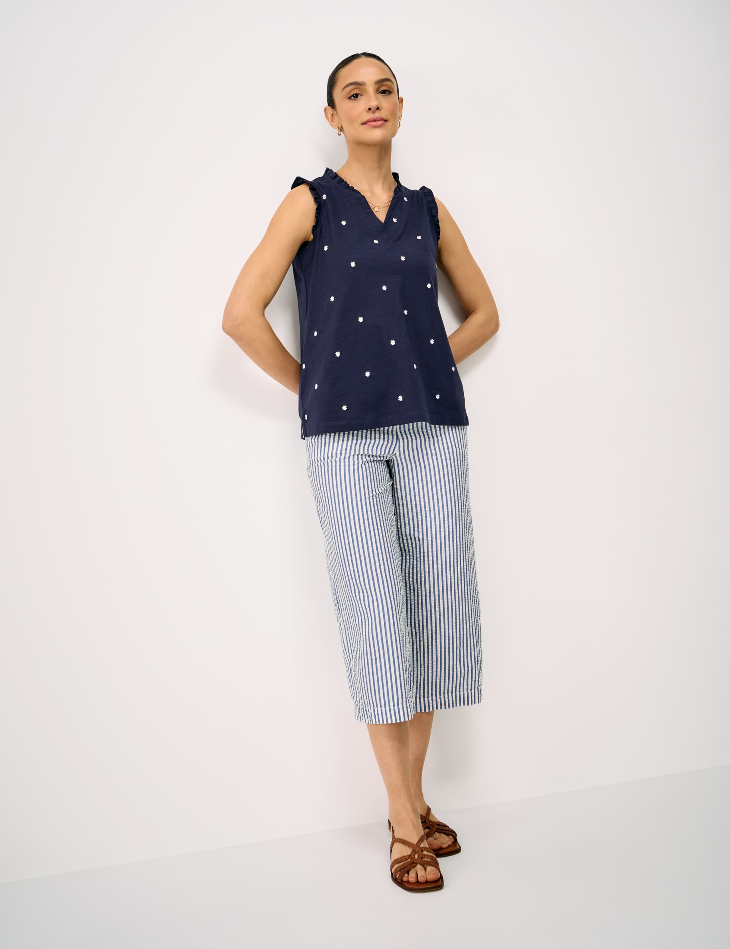 Pure Cotton Embroidered Frill Detail Vest