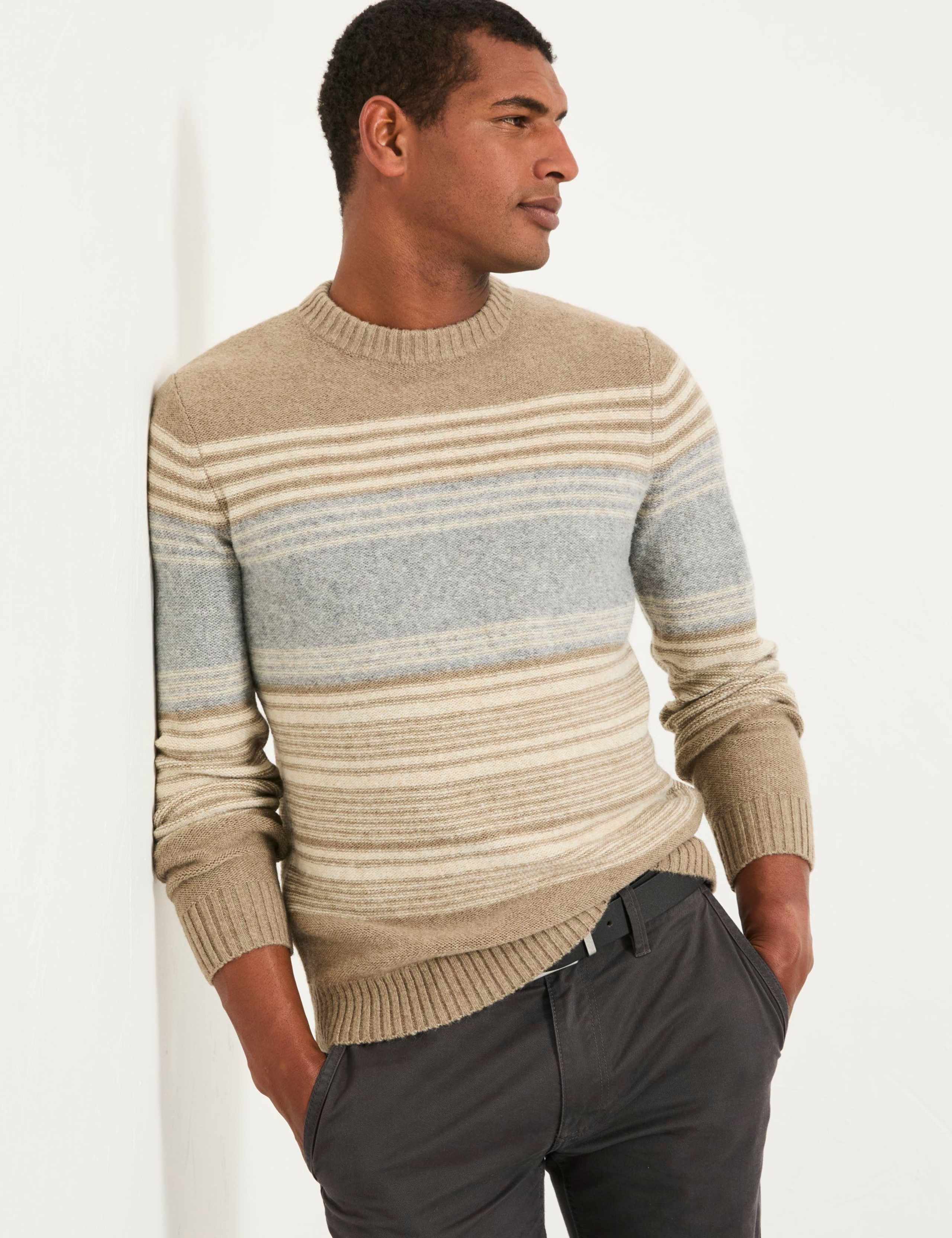 Striped Crew Neck Jumper With Wool