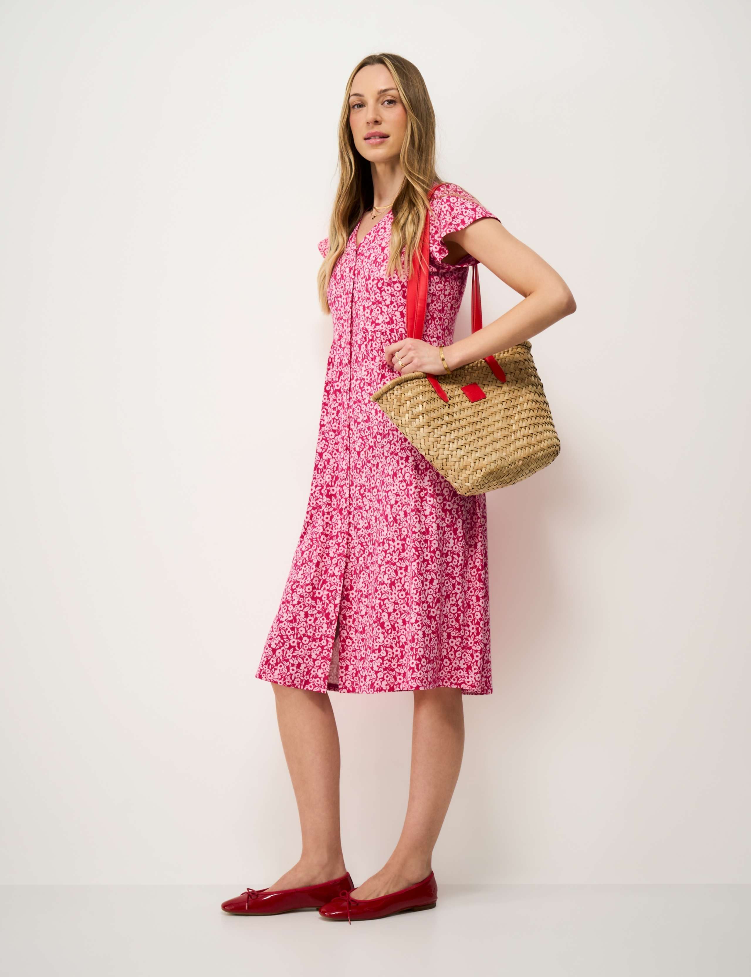 Jersey Floral V-Neck Midi Skater Dress