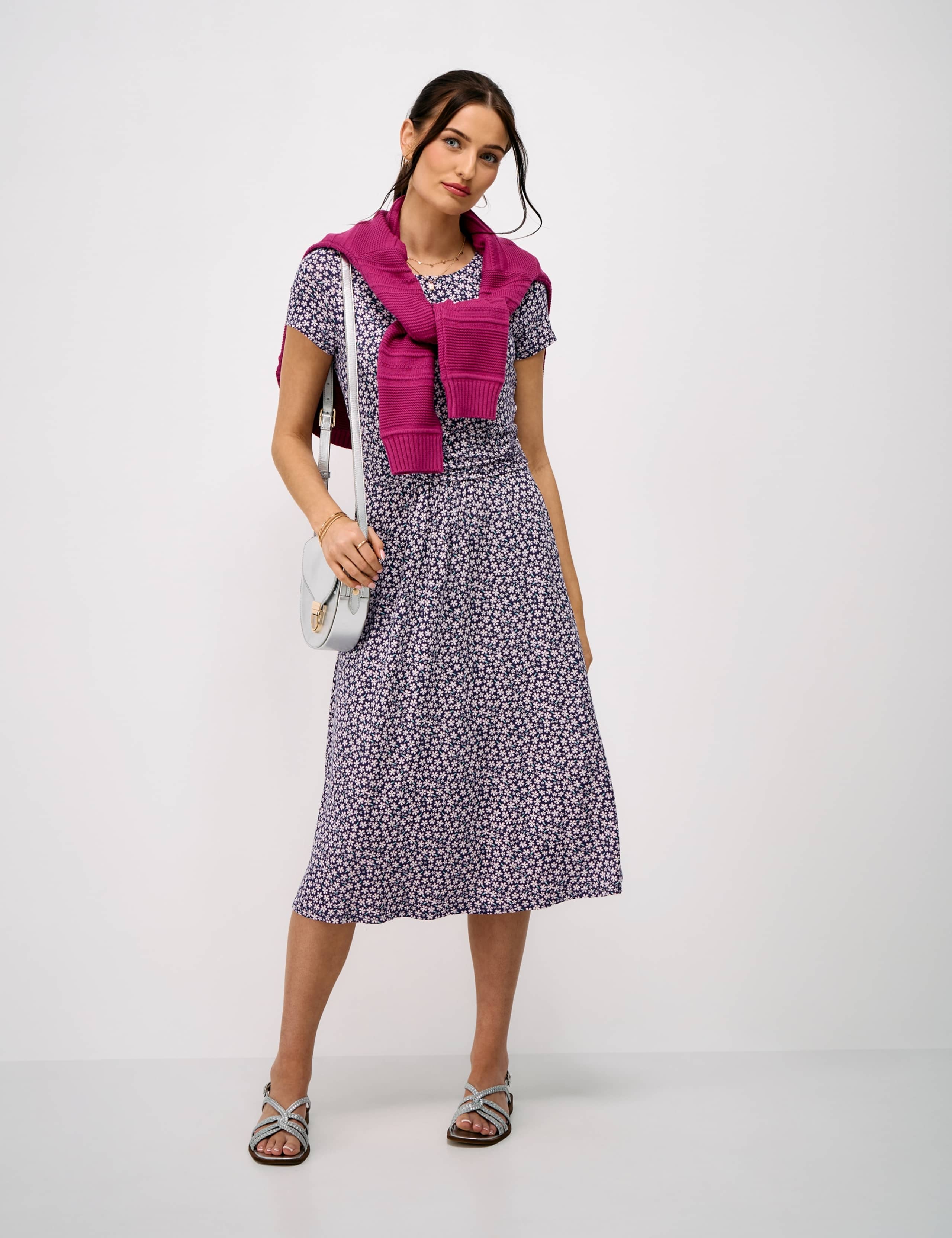 Jersey Floral Ruched Midi Skater Dress