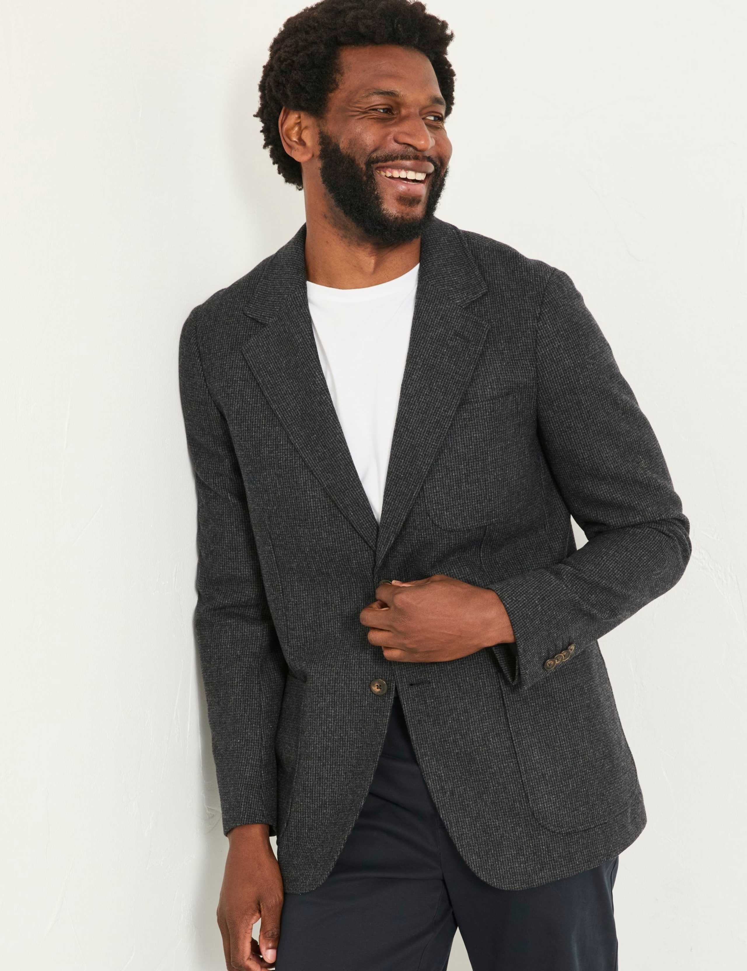 Regular Fit Wool Blend Houndstooth Blazer