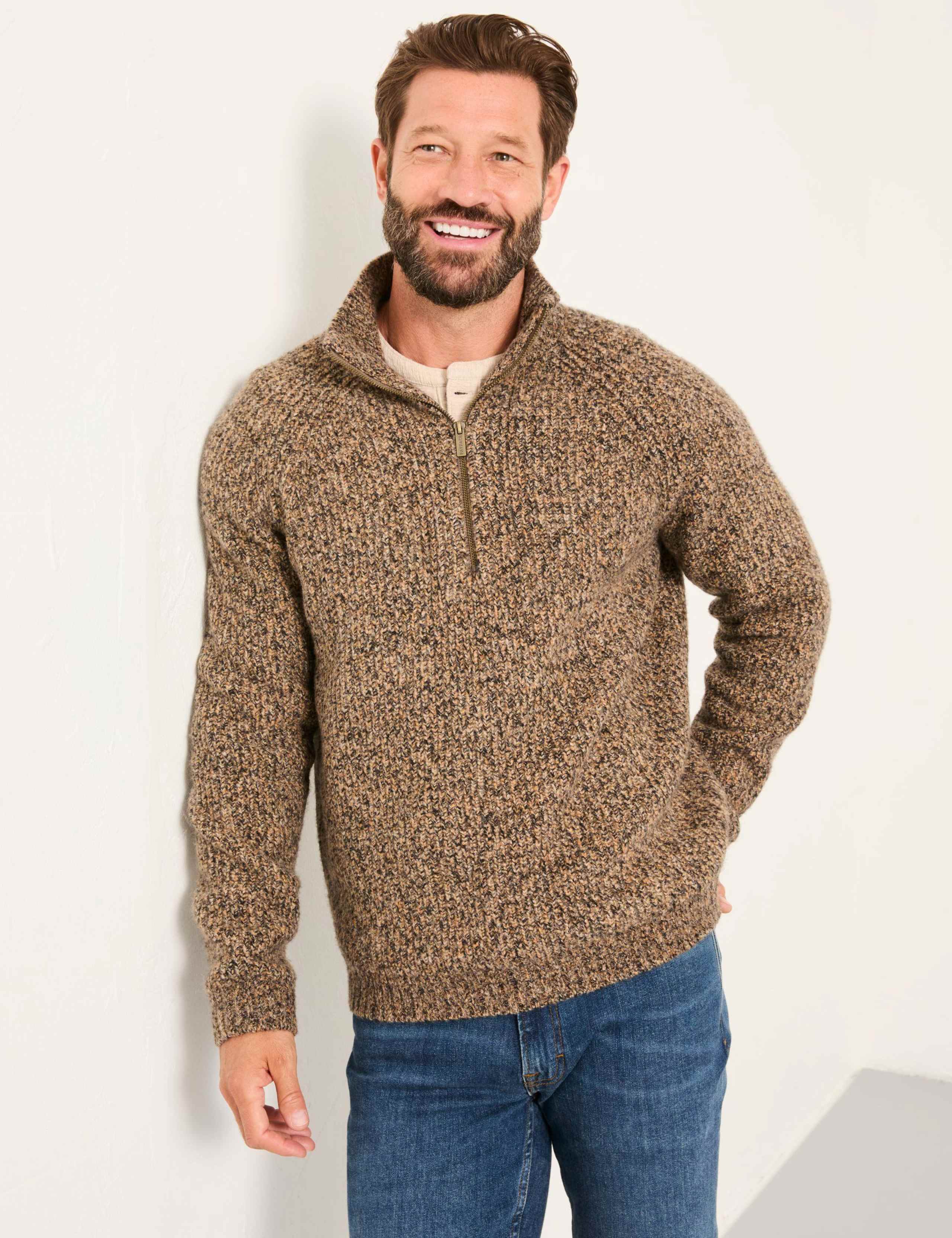 Textured Half Zip Jumper With Wool