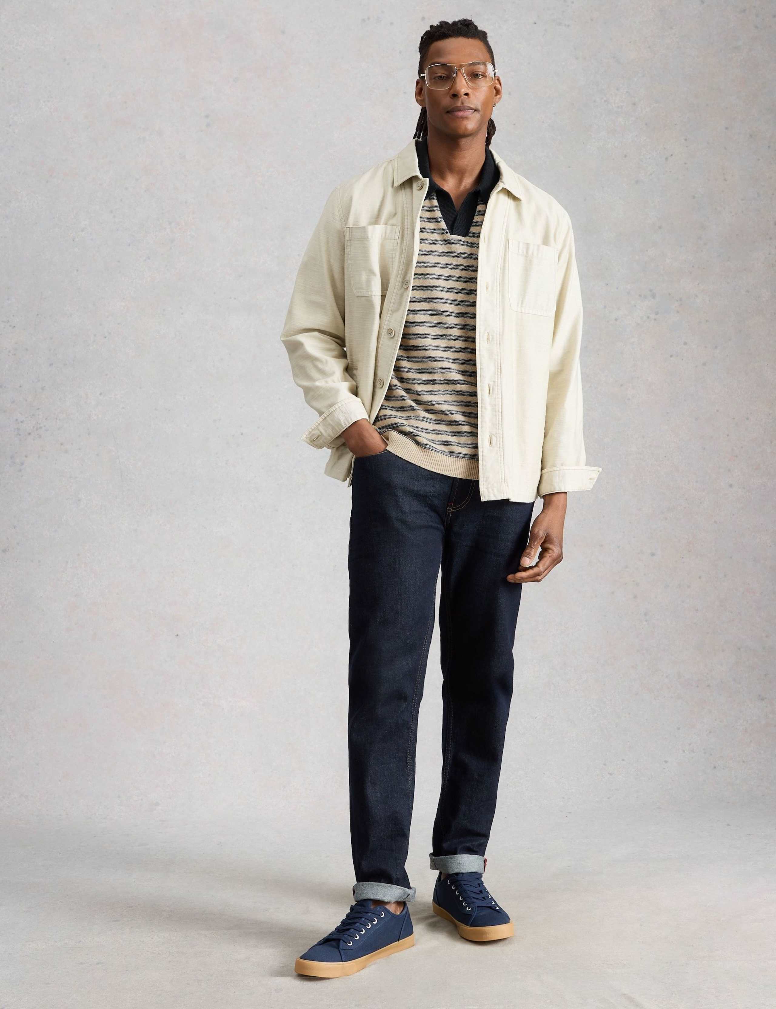 Cotton Linen Blend Striped Knitted Polo Shirt