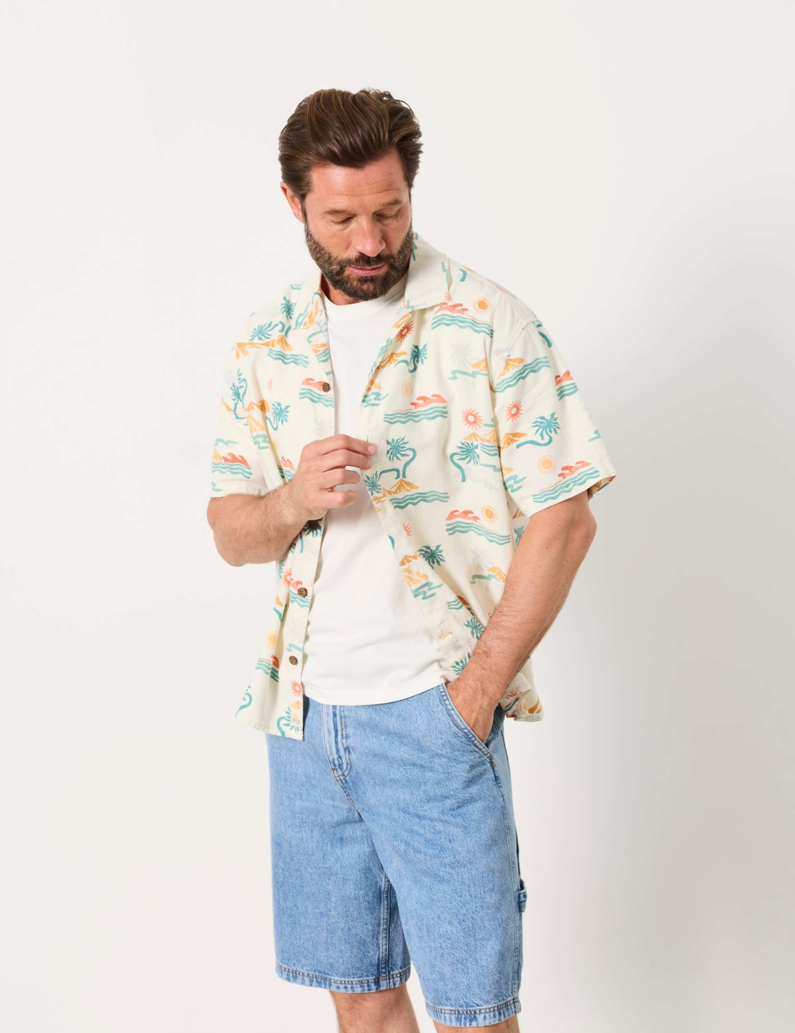 Regular Fit Pure Linen Scene Print Shirt