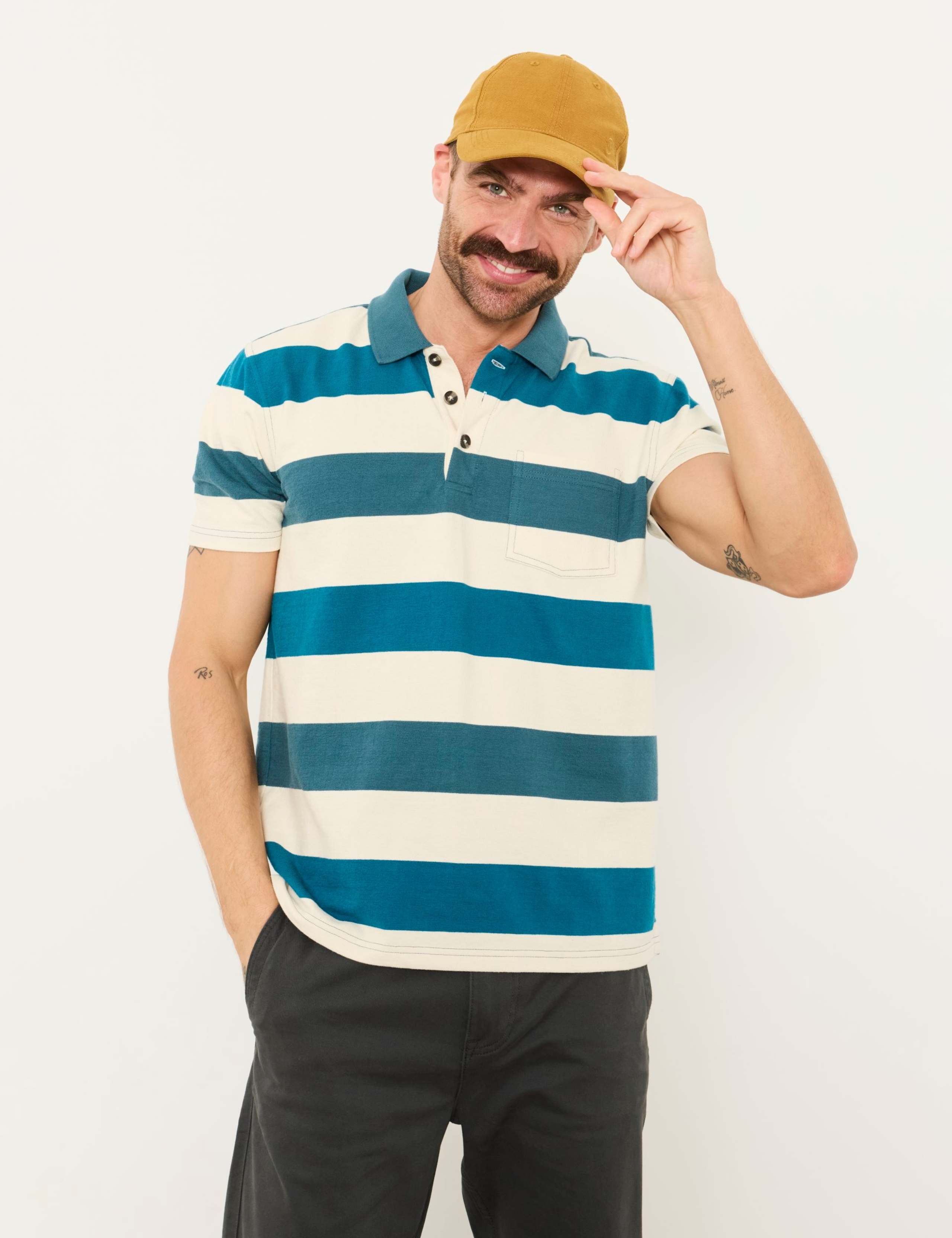 Pure Cotton Block Striped Polo Shirt
