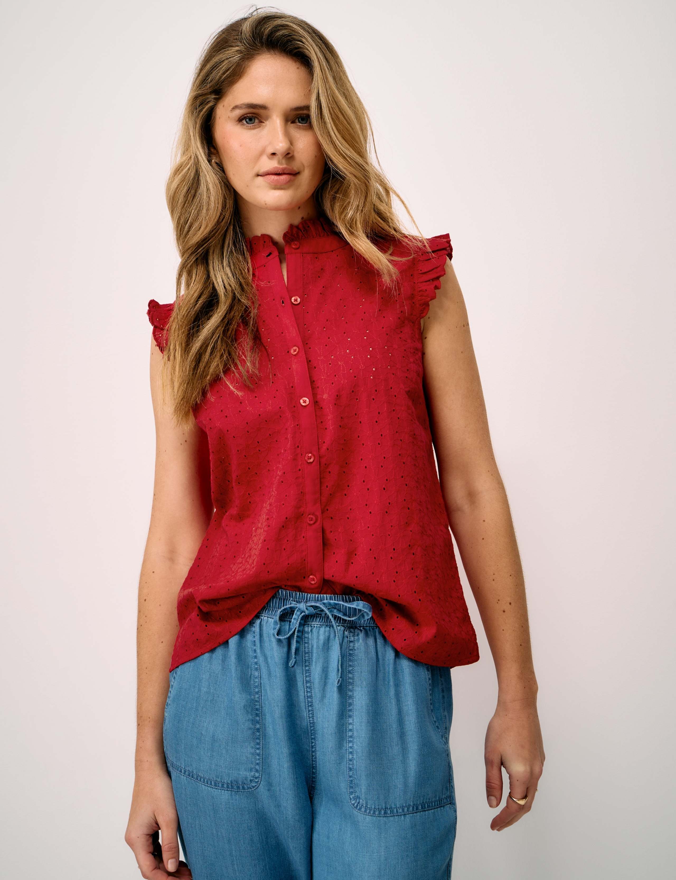 Pure Cotton Broderie Frill Detail Blouse