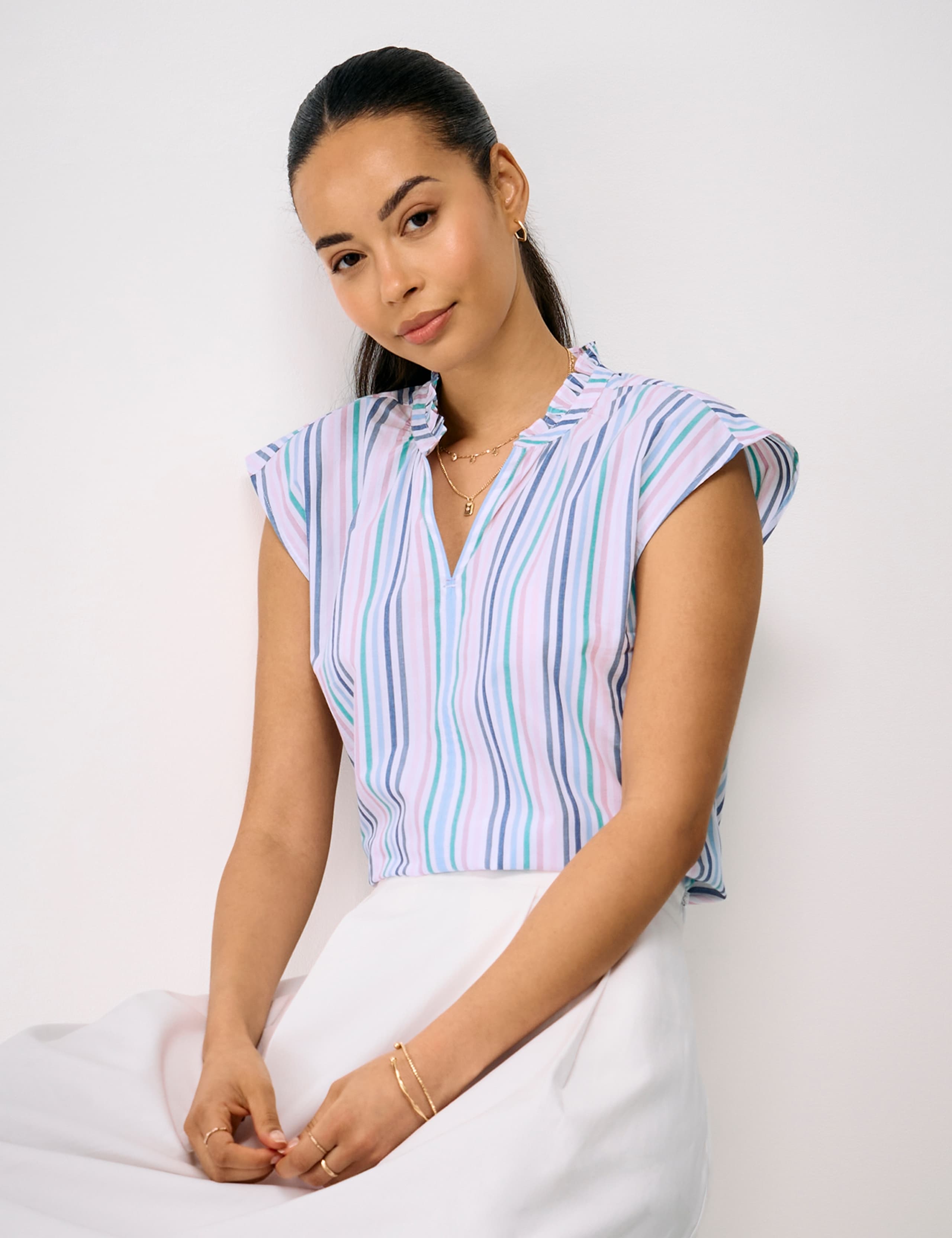 Pure Cotton Double Cloth Striped Blouse