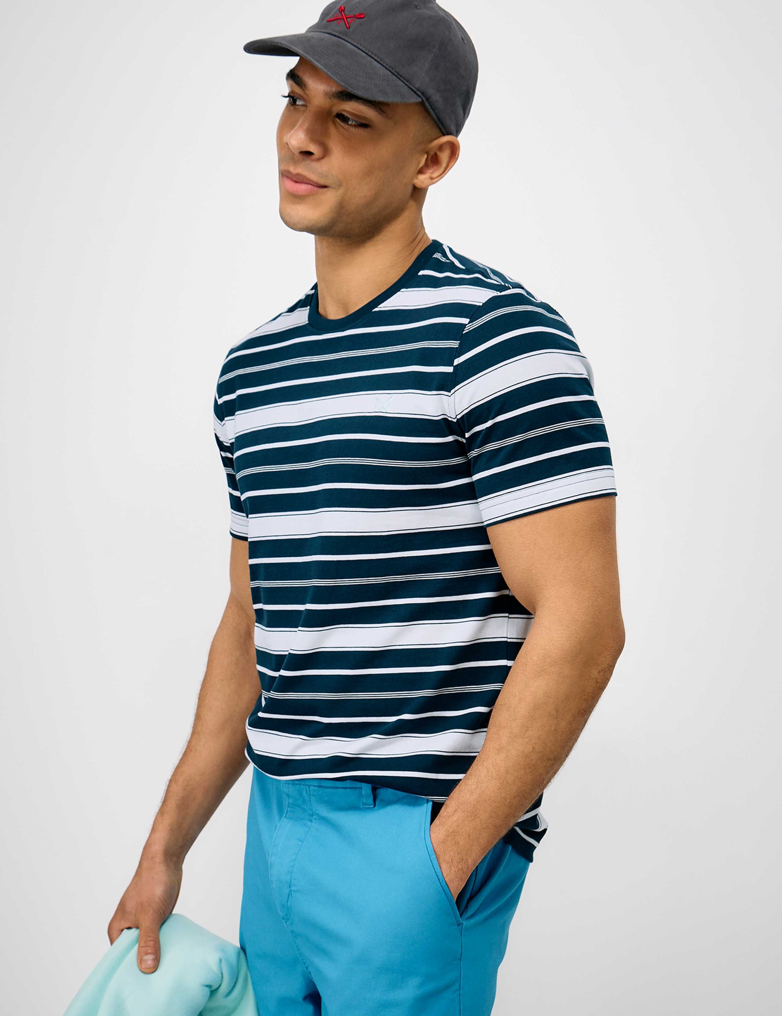 Pure Cotton Striped Crew Neck T-Shirt