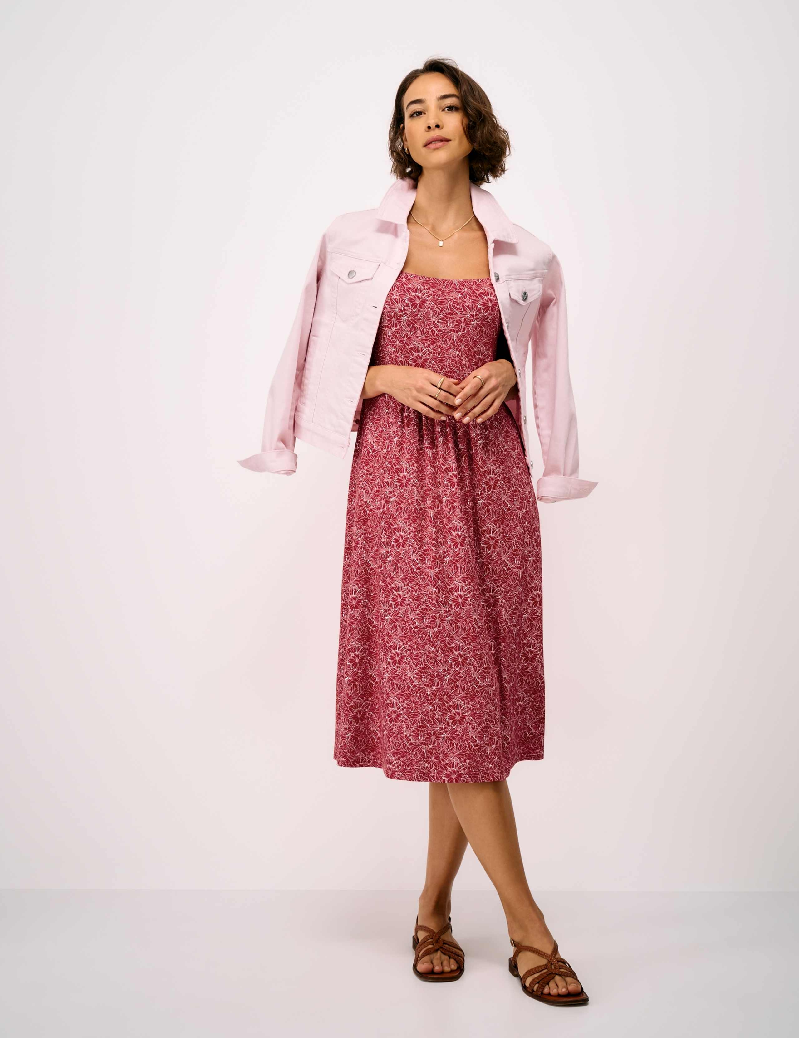 Jersey Floral Square Neck Midi Dress