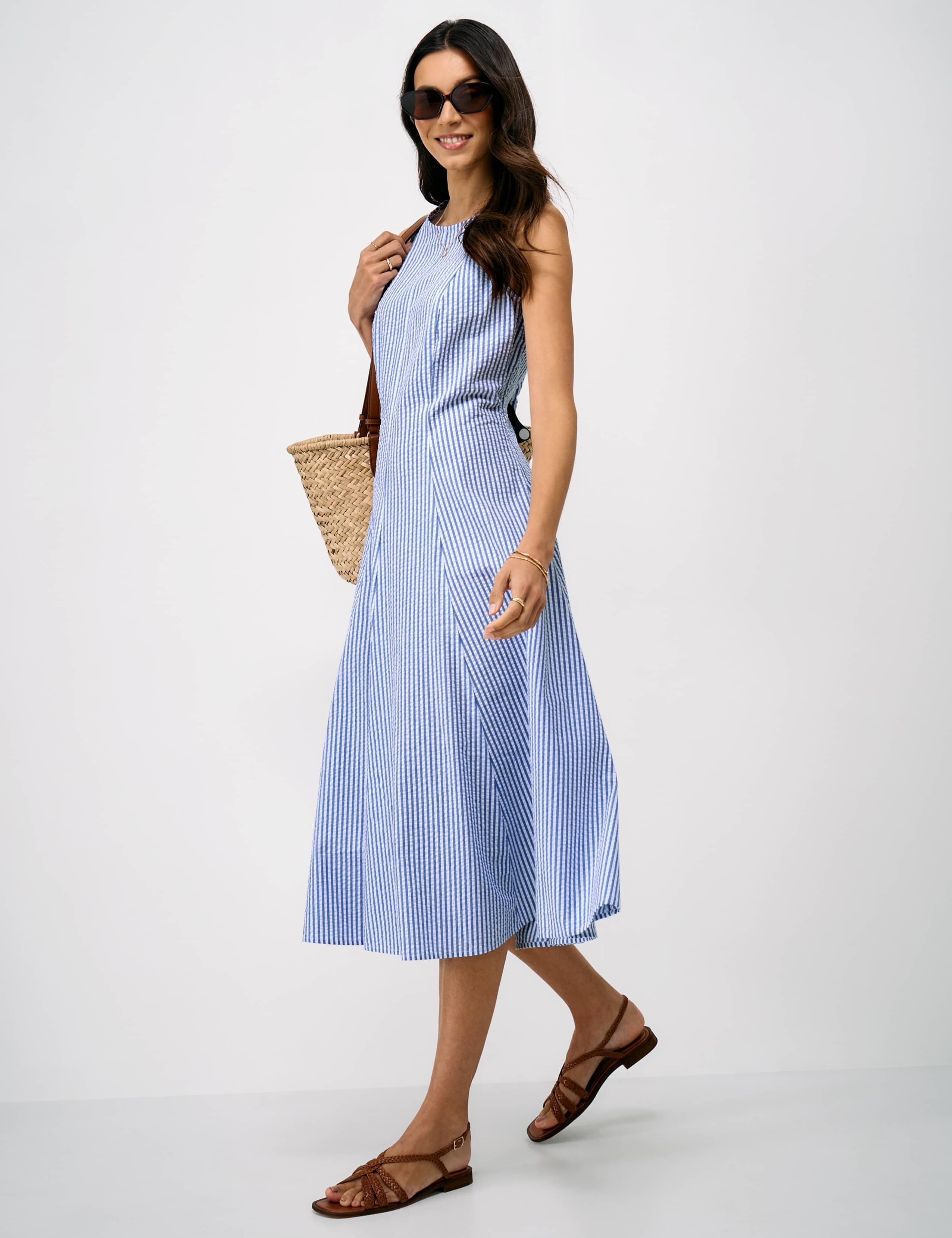 Pure Cotton Striped Midi Skater Dress