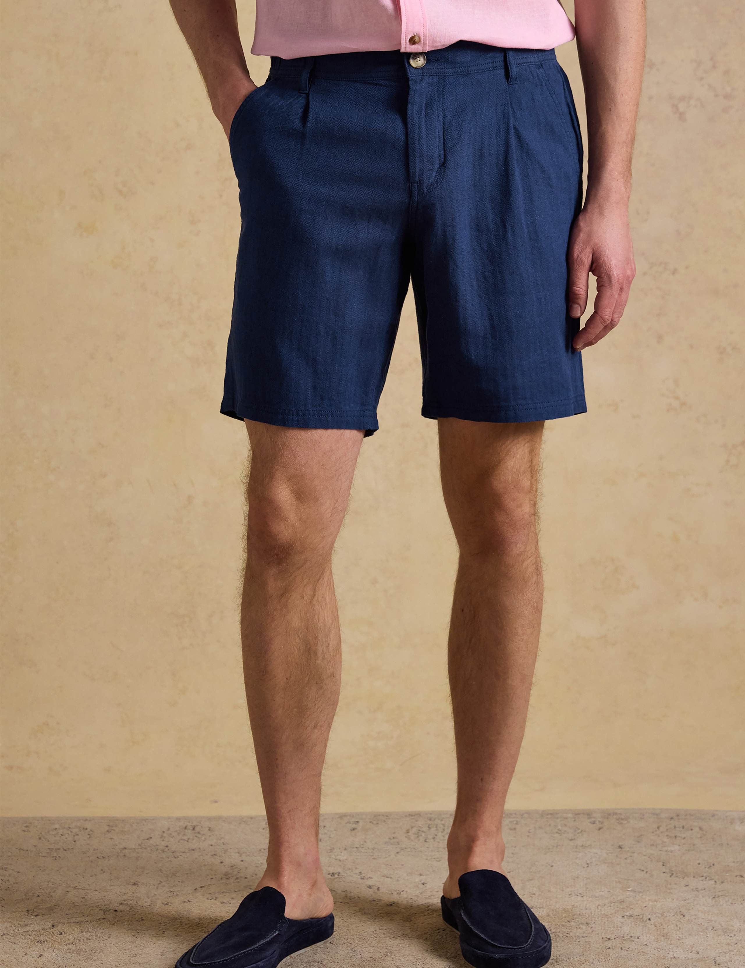 Linen Rich Herringbone Single Pleat Shorts
