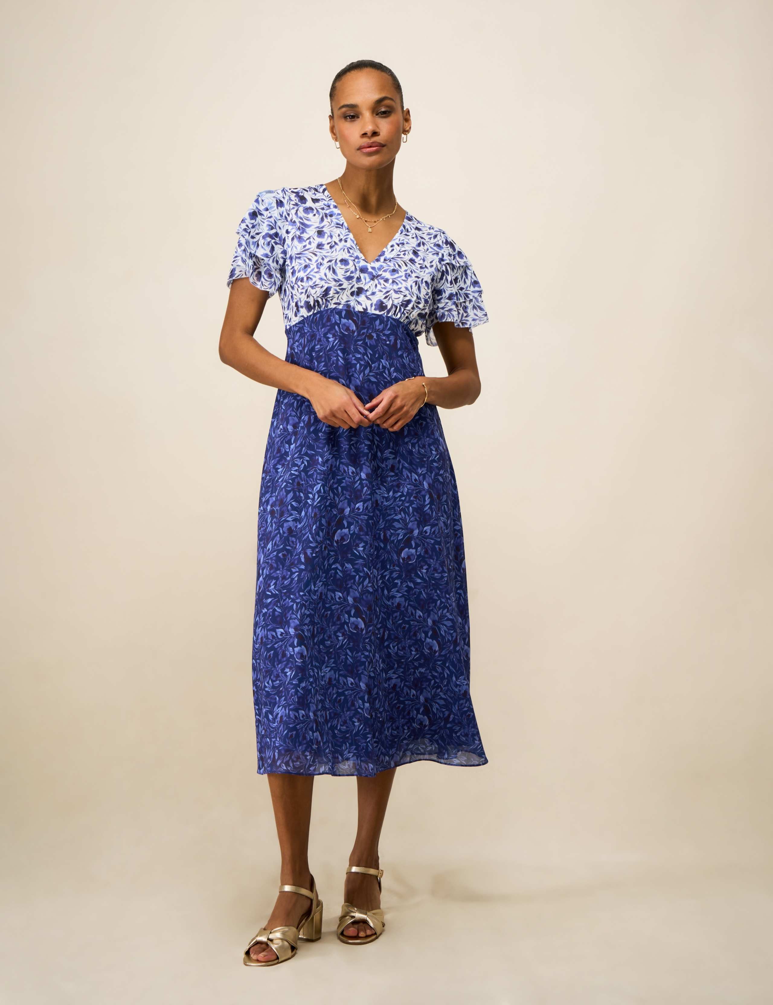 Geometric V-Neck Midi Tea Dress
