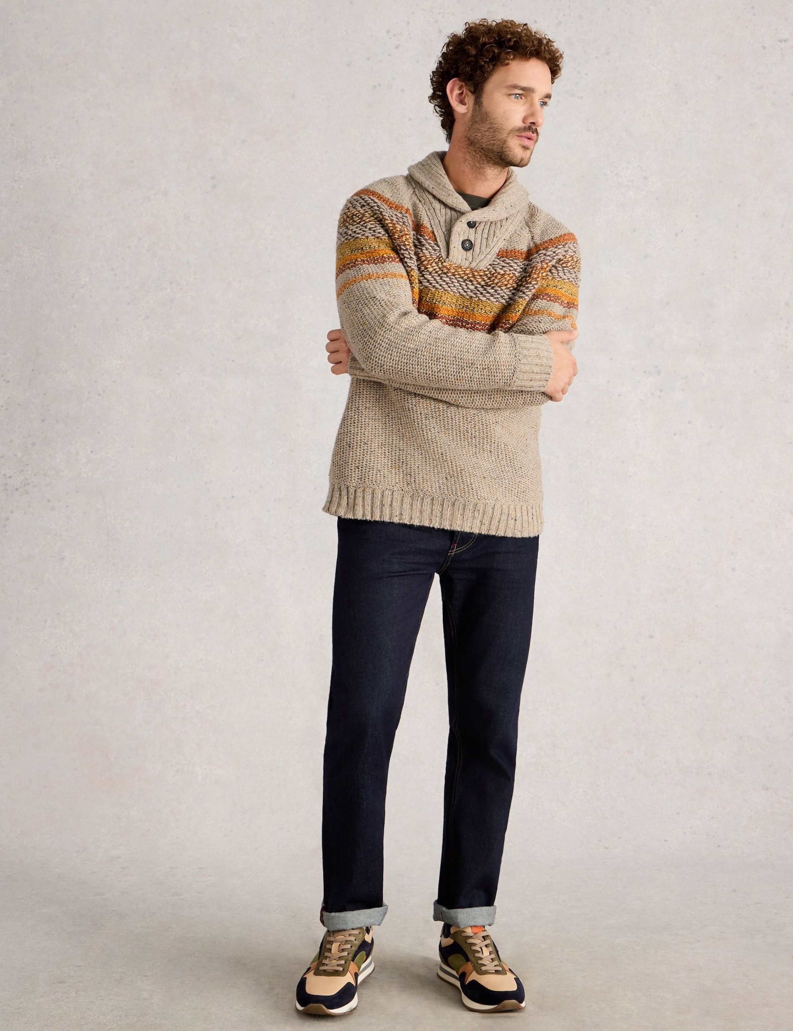 Textured Striped Shawl Neck Jumper