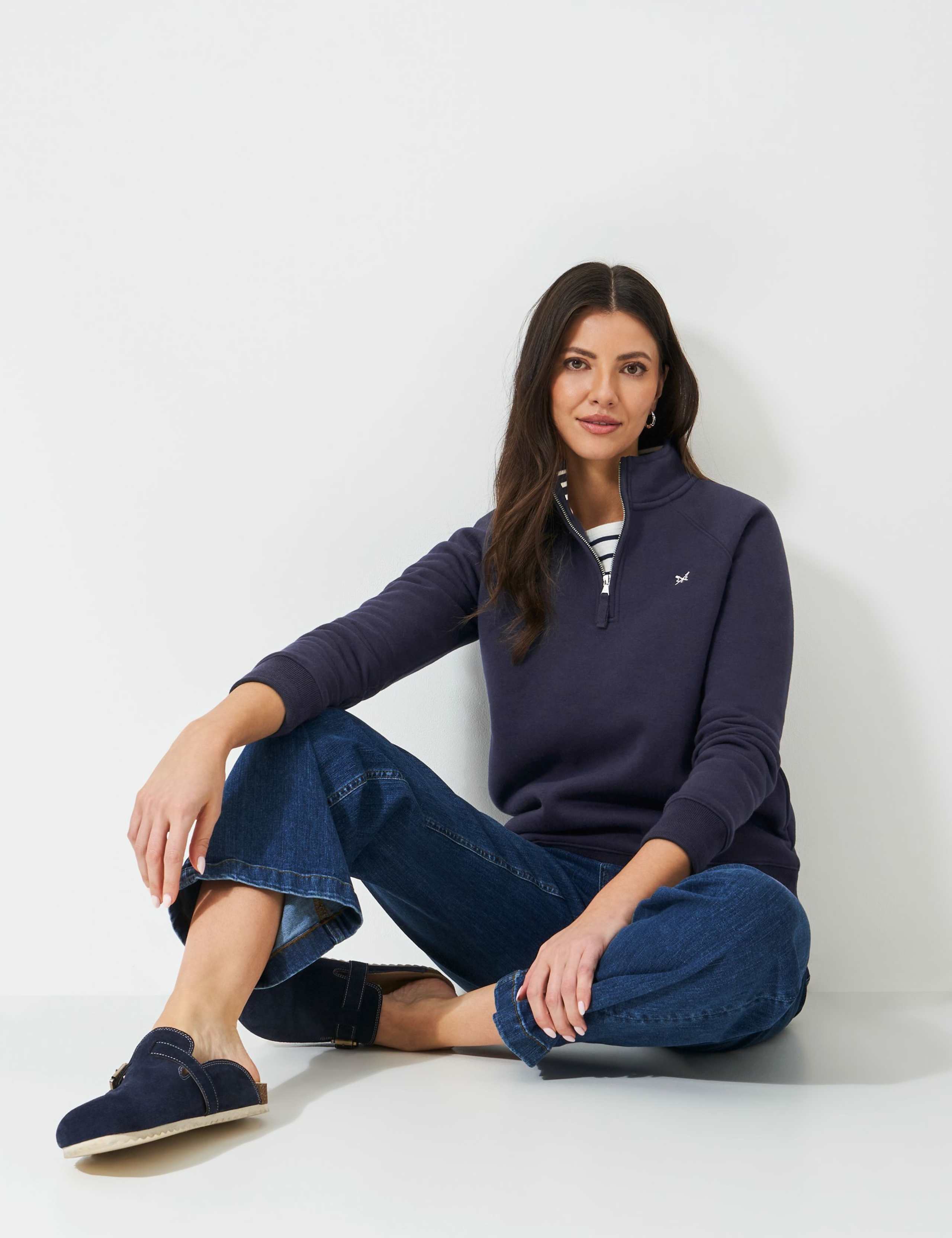 Cotton Rich Funnel Neck Half Zip Sweatshirt