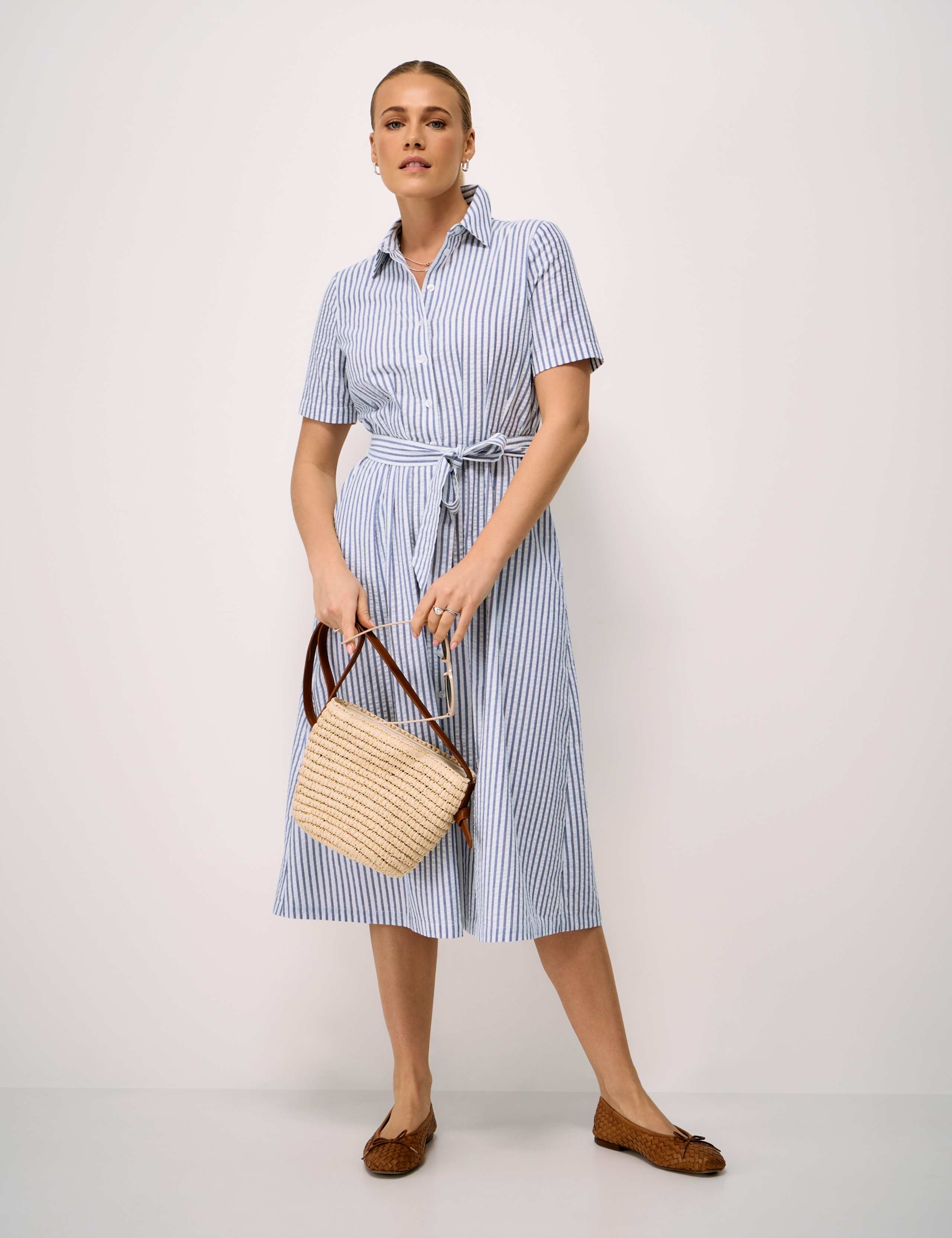 Pure Cotton Striped Midi Shirt Dress