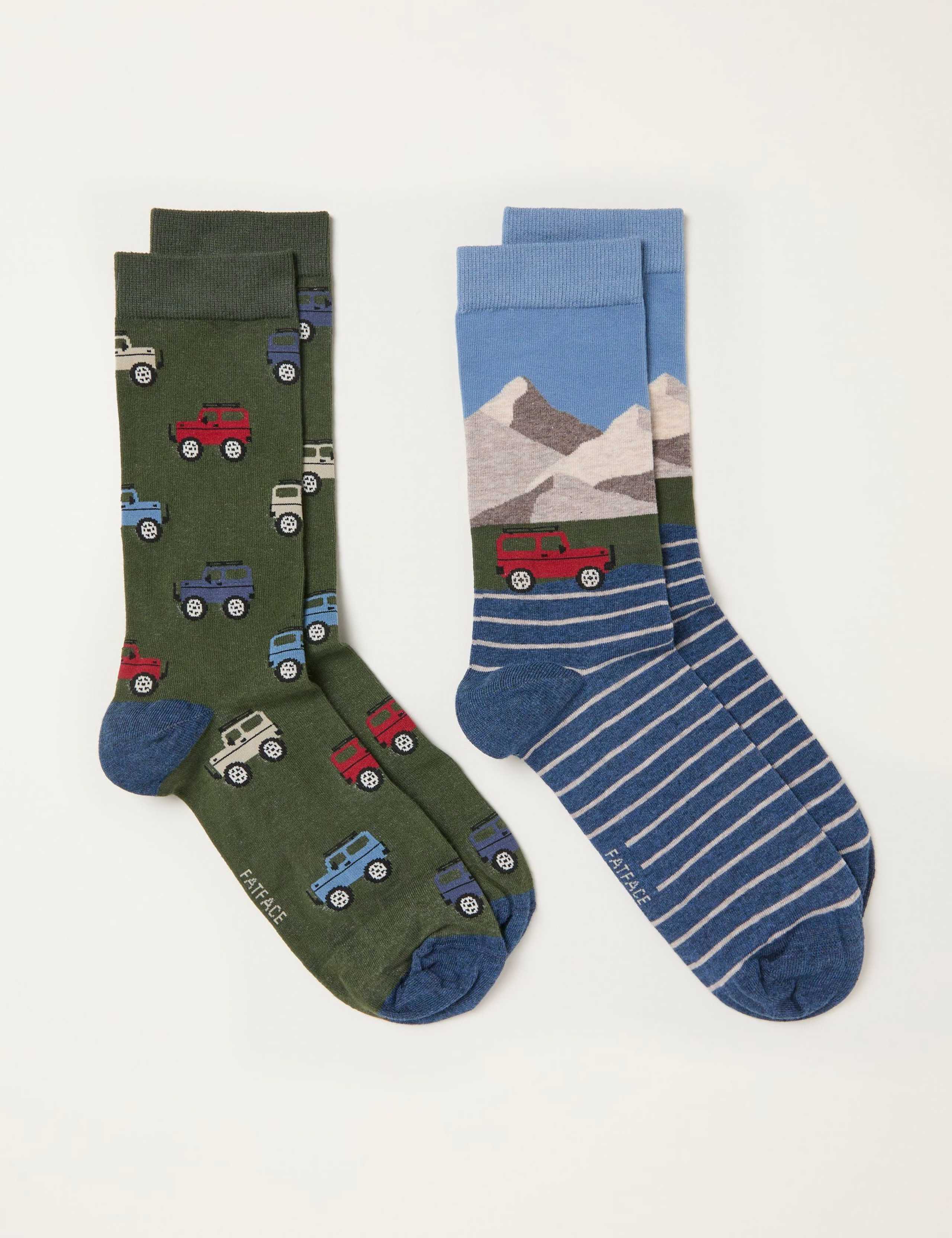 2pk Cotton Rich Car Motif Socks