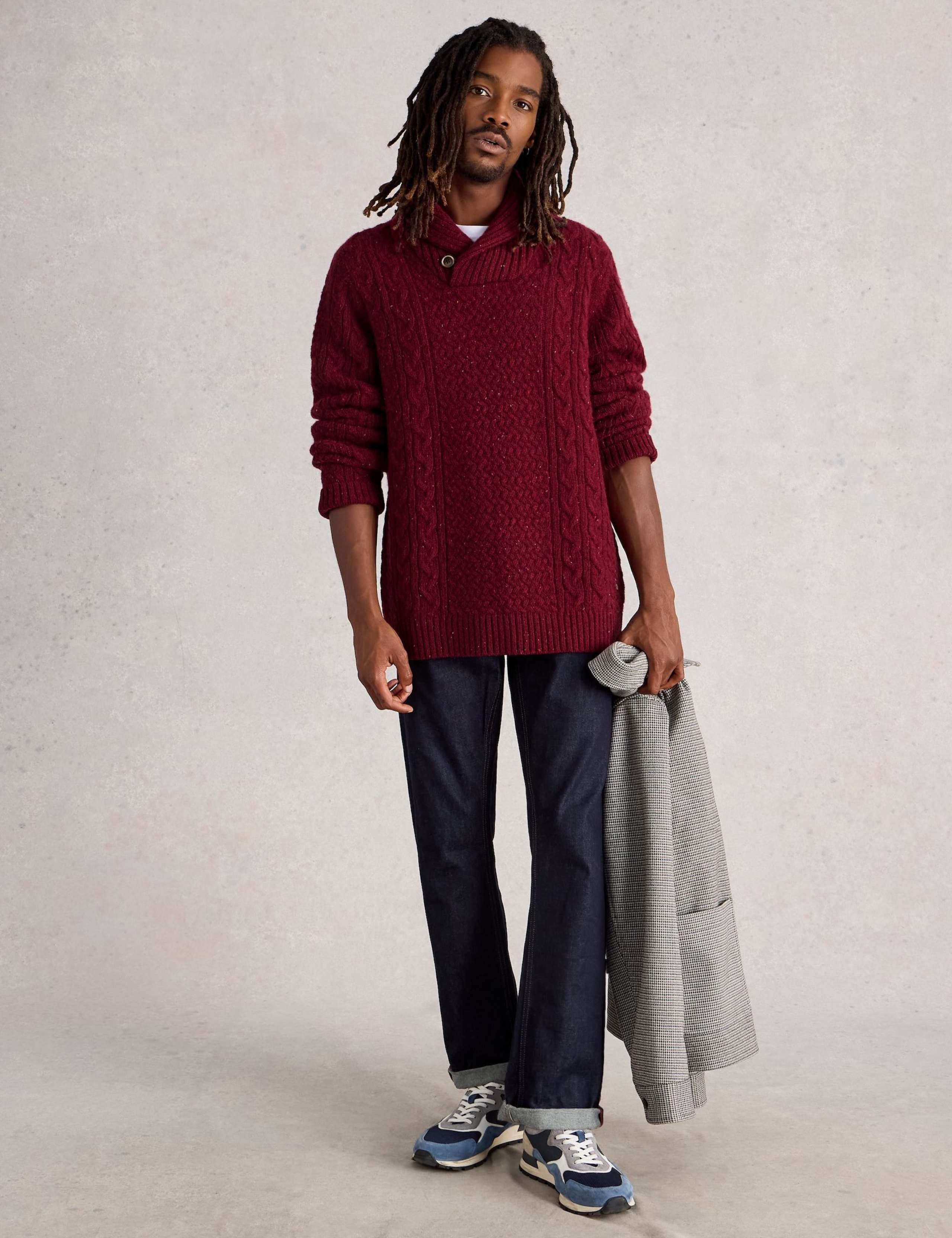 Lambswool Rich Textured Shawl Neck Jumper