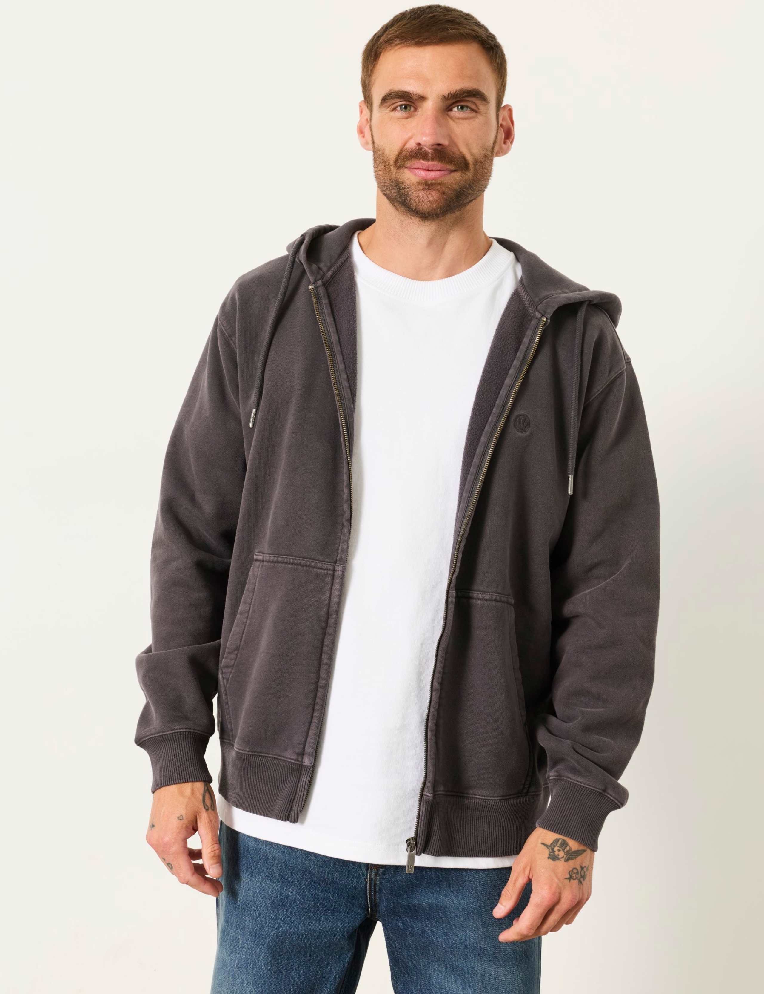 Pure Cotton Zip Up Long Sleeve Hoodie