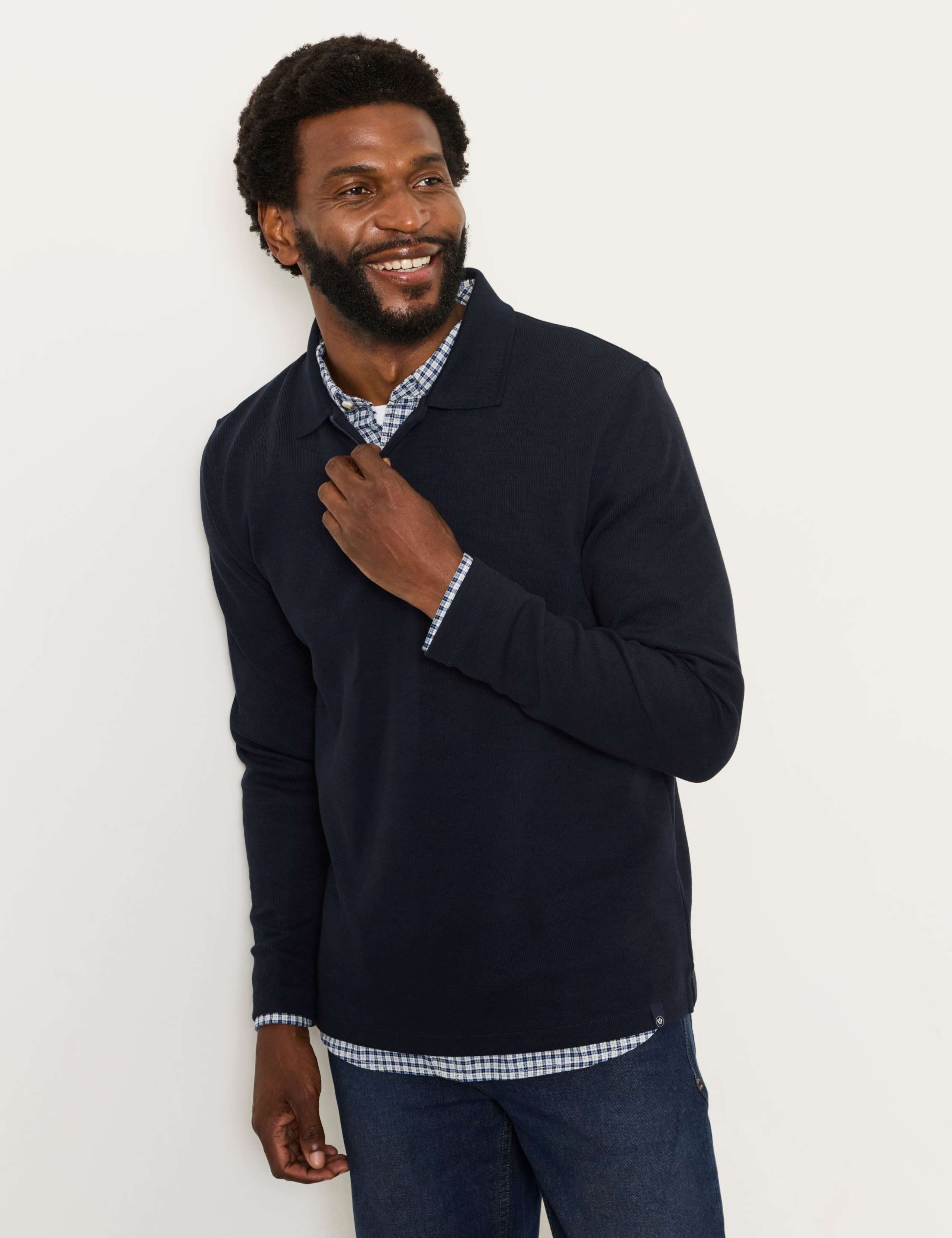Cotton Rich Ribbed Long Sleeve Polo Shirt