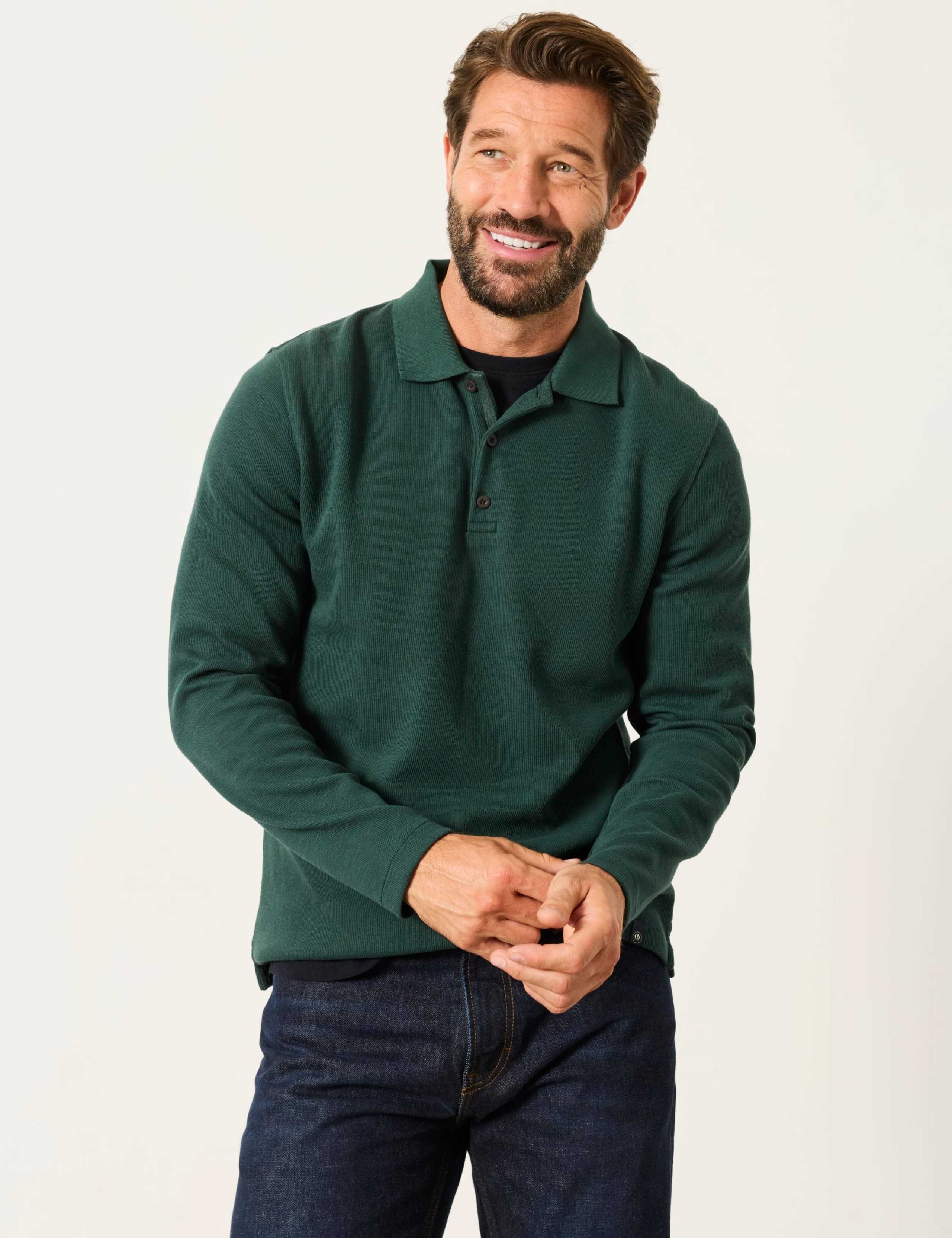 Cotton Rich Ribbed Long Sleeve Polo Shirt