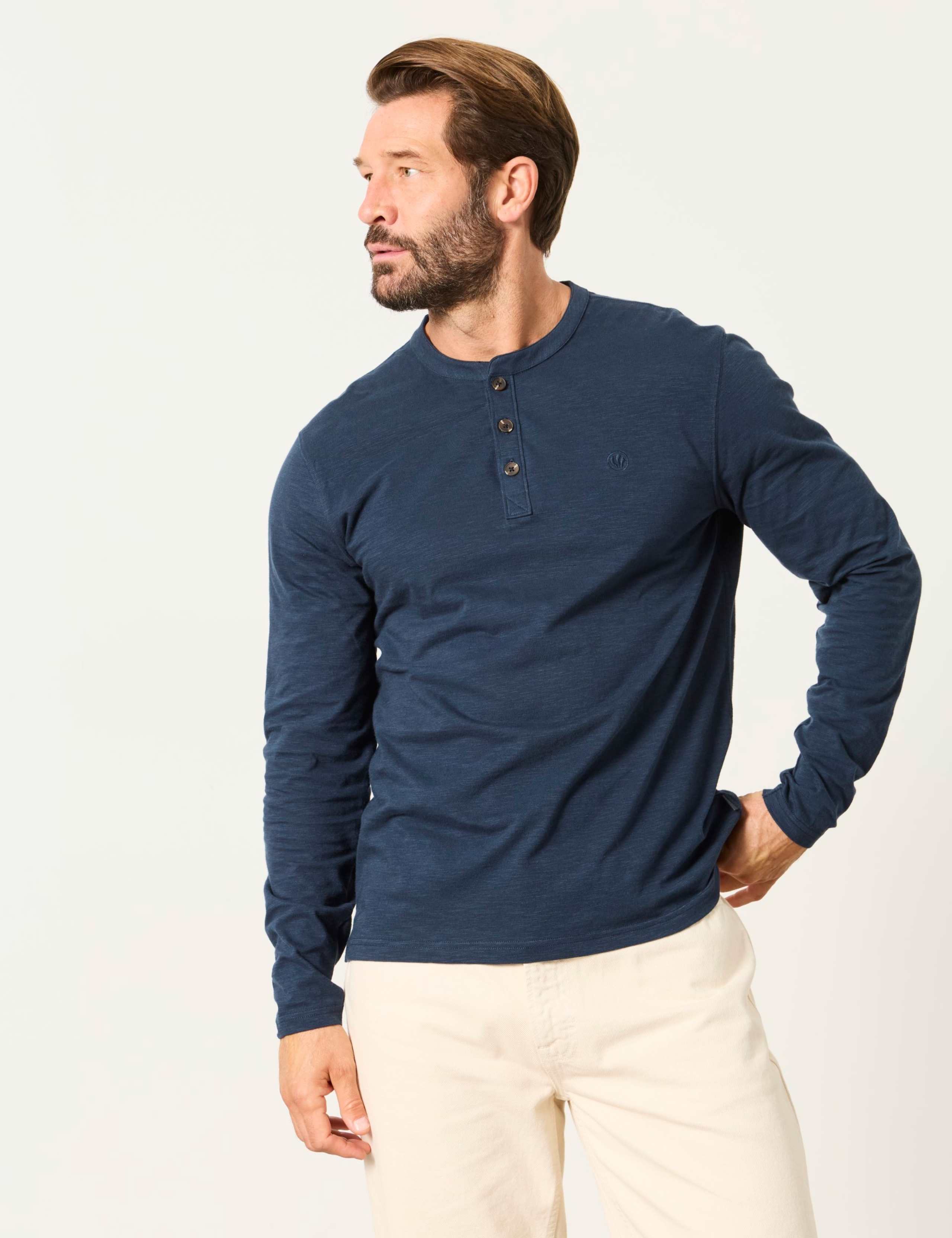 Pure Cotton Henley Long Sleeve Top