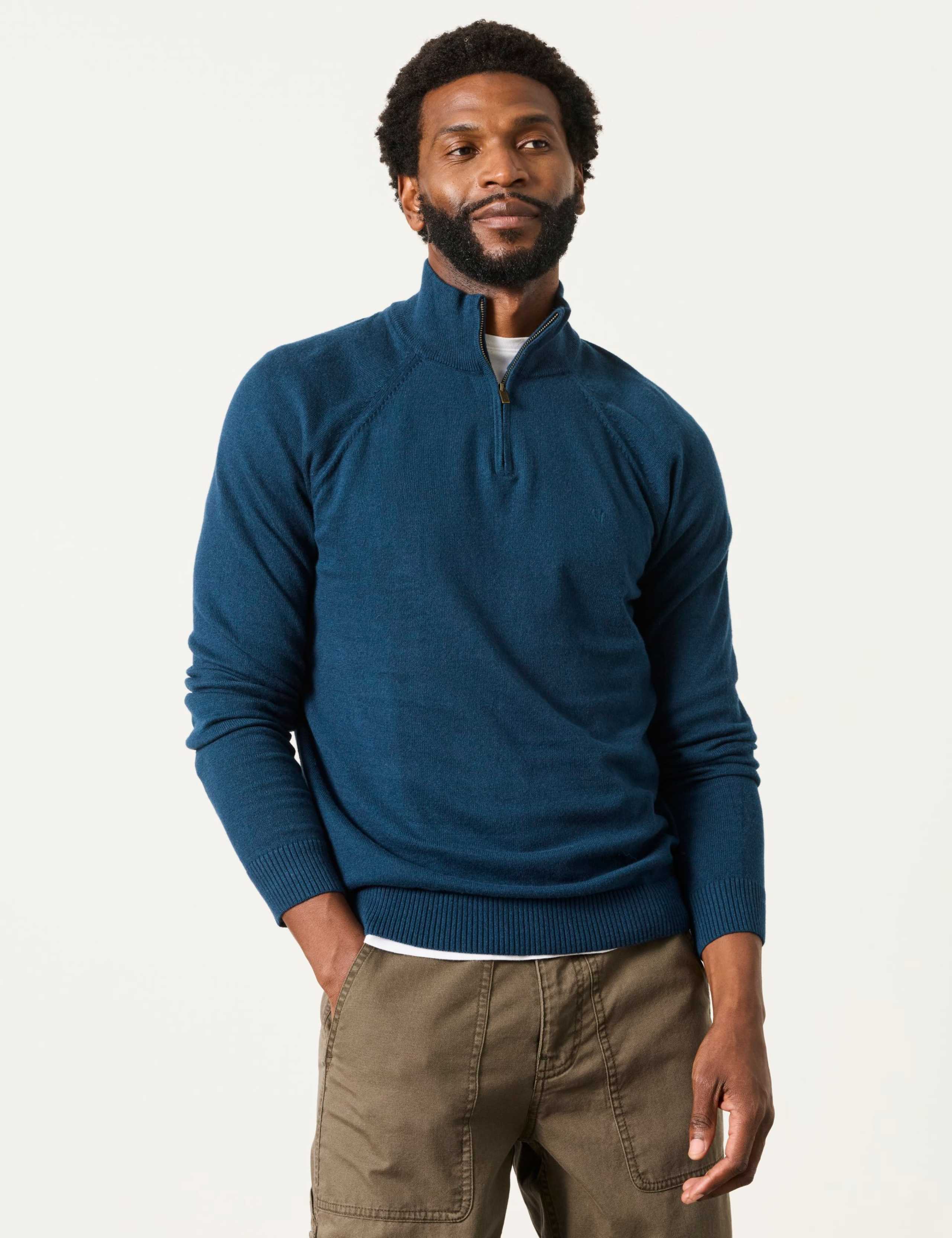 Cotton Rich Half Zip Jumper with Cashmere