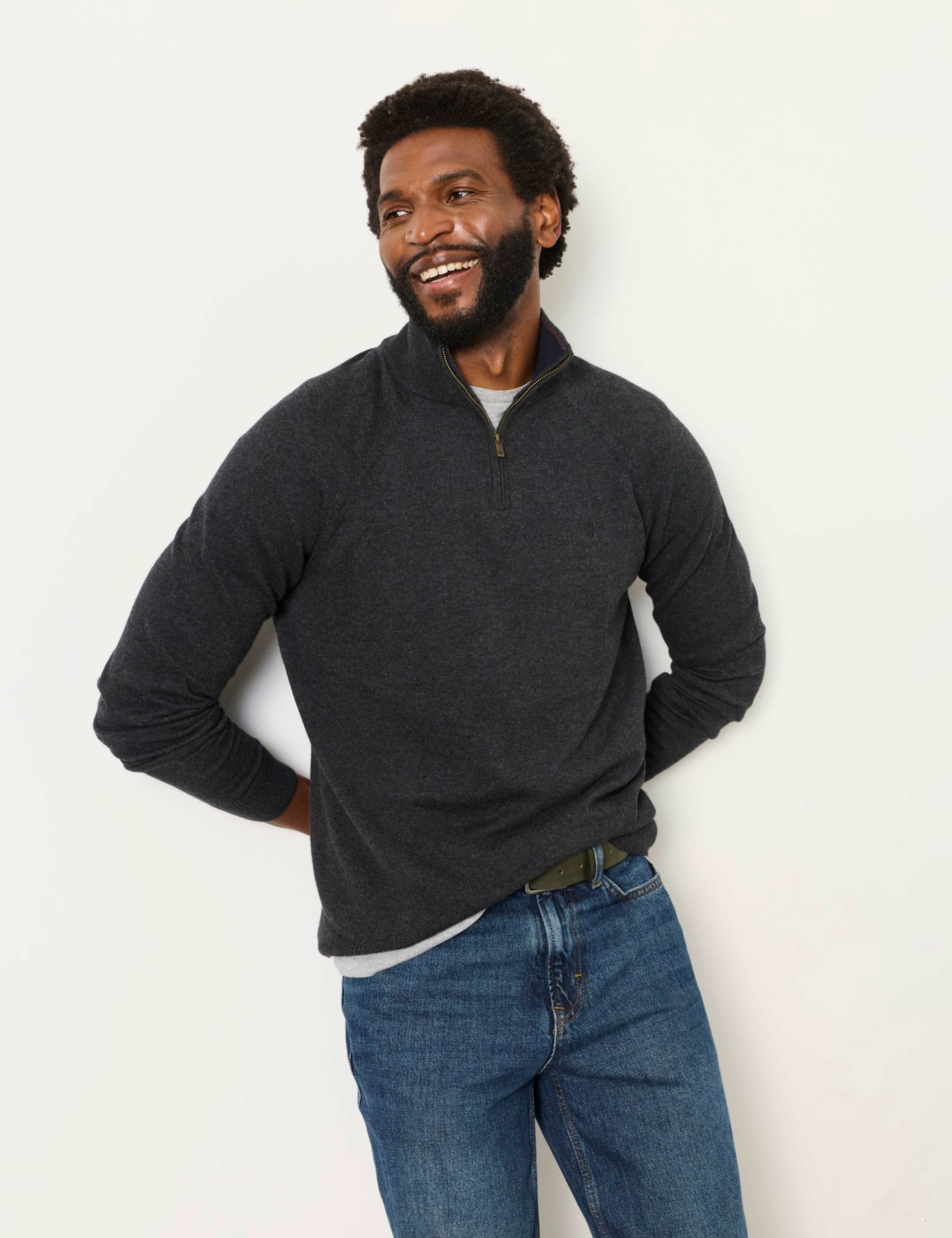 Cotton Rich Half Zip Jumper with Cashmere