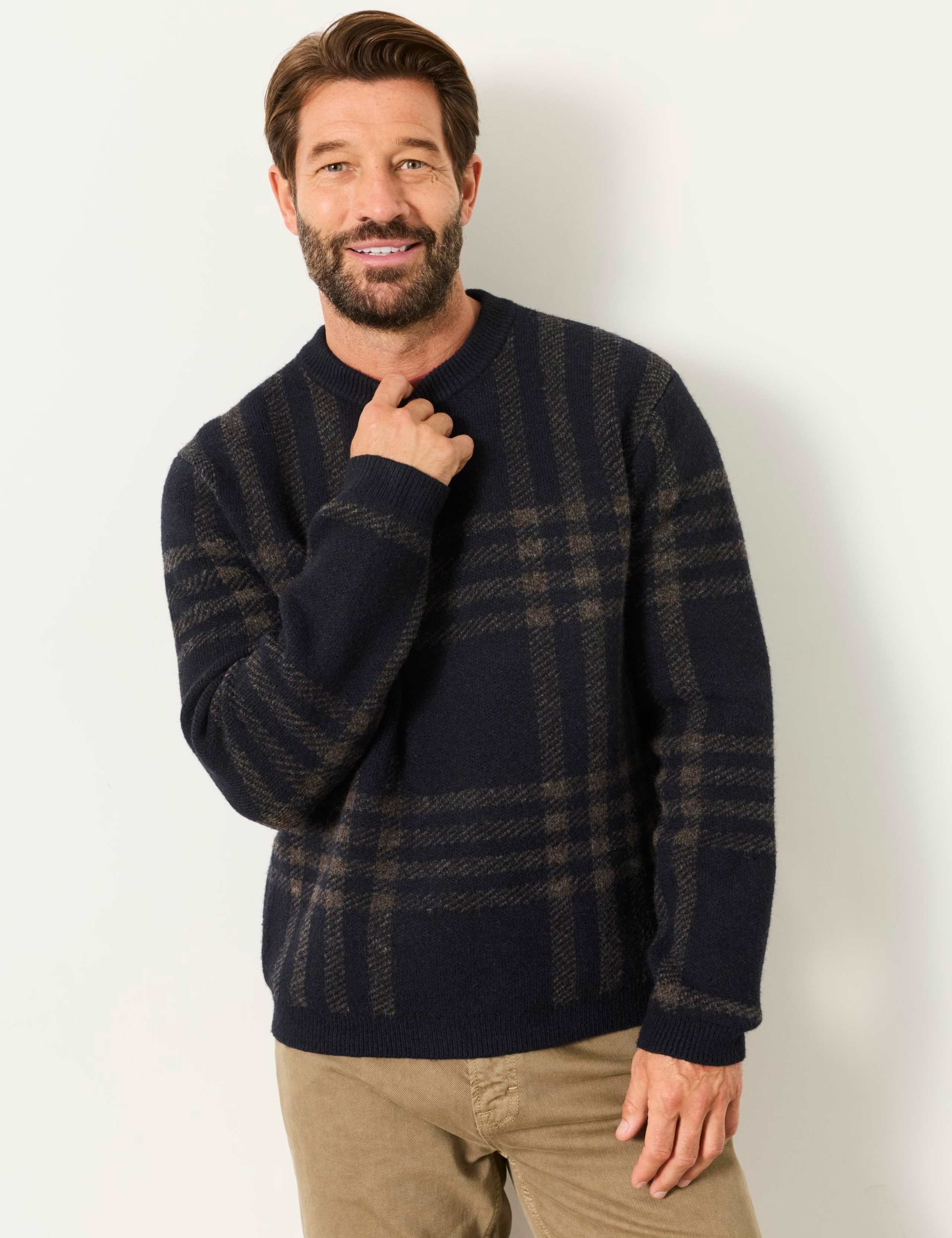Checked Crew Neck Jumper